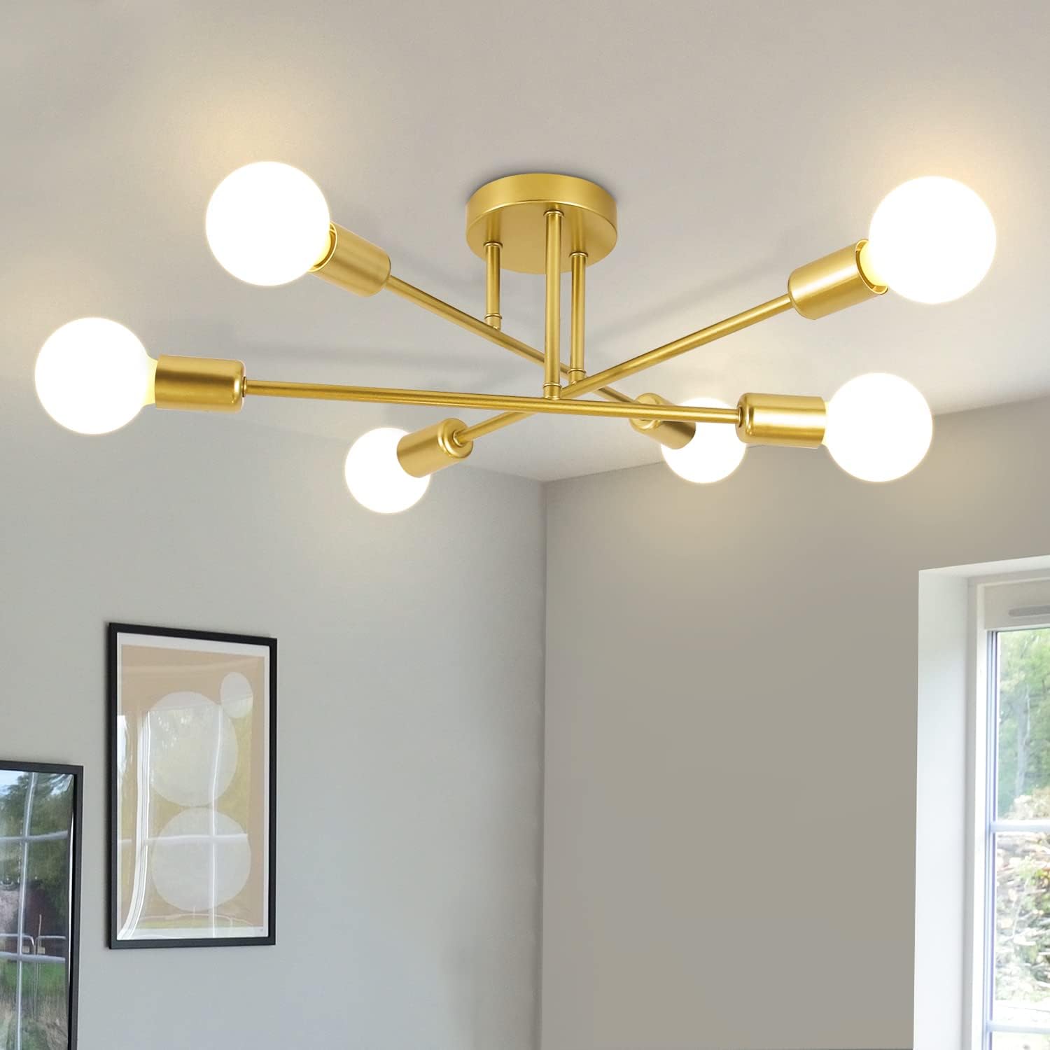 ZMH 6-punktowa złota lampa sufitowa E27 w stylu industrialnym z metalu