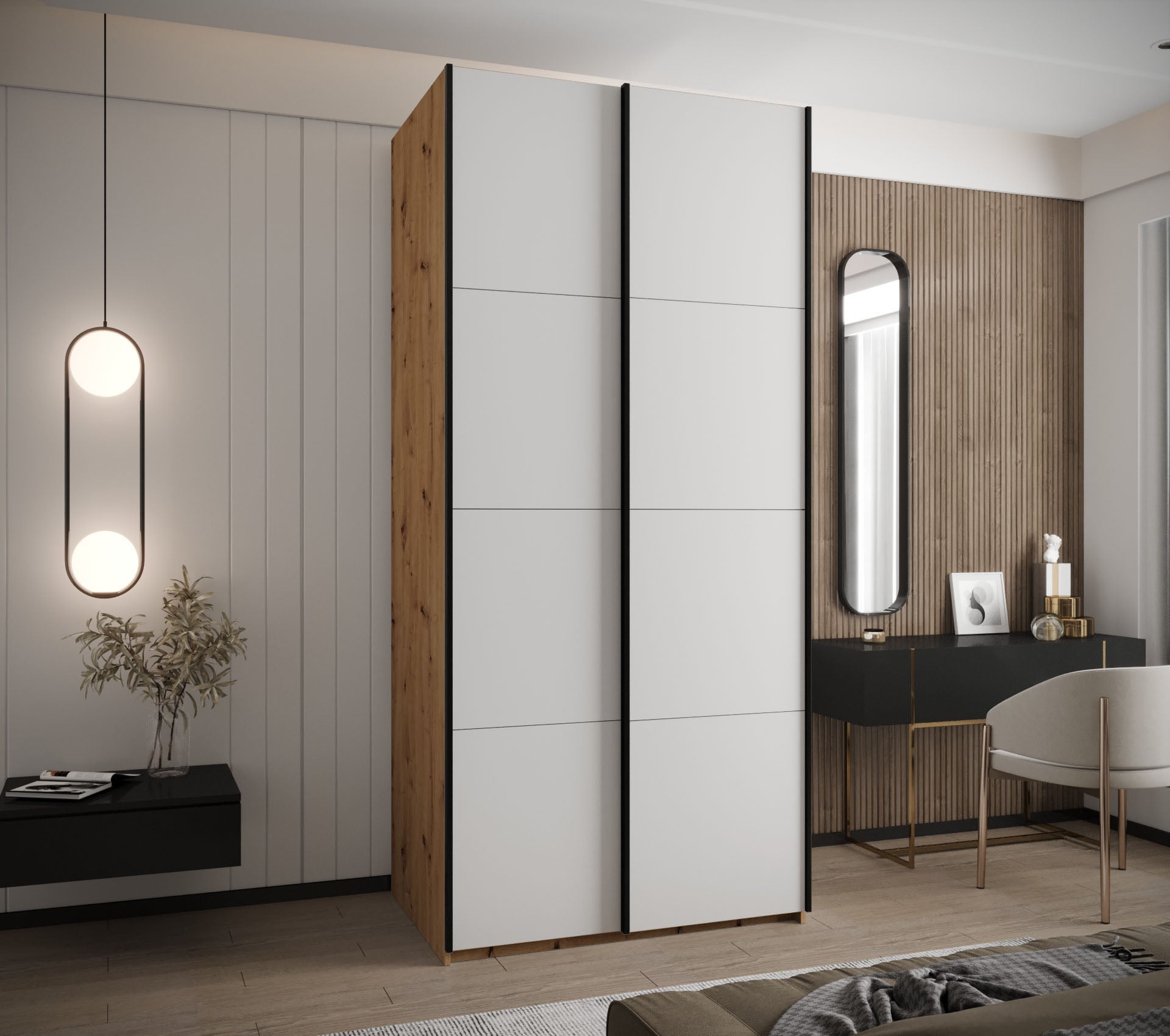 Szafa przesuwna wysoka Lux 1 110 x 64 x 245,5 cm artisan + biały + u. czarny - Abiks Meble - 2