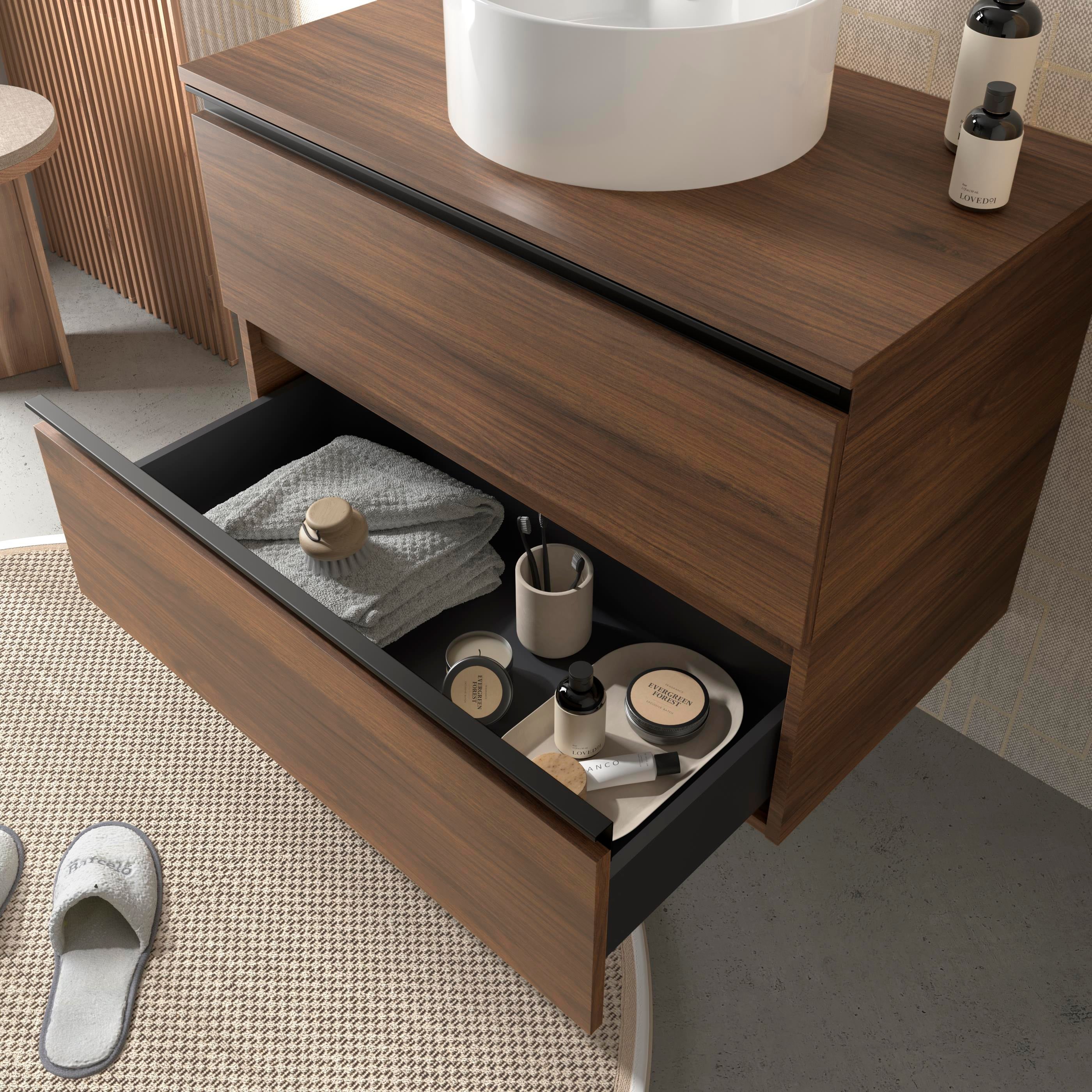 Meuble de salle de bain BEQUIA METAL 100cm Noyer | Avec plan toilette (vasque non incluse) - 2