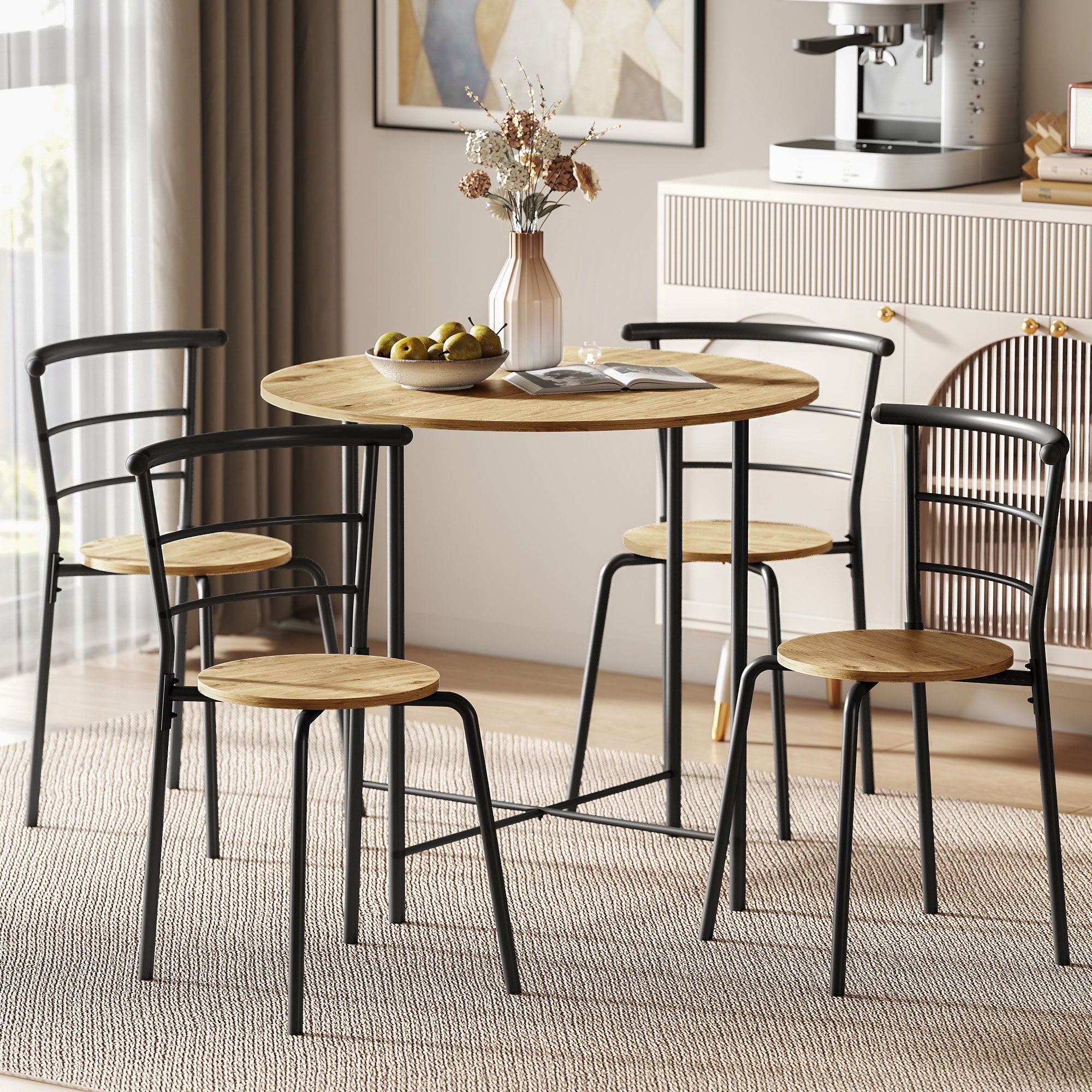 Homcom Conjunto De Comedor Mdf, Metal Madera Natural 85X85x76 Cm 83A-361V00nd Negra/Claras/Negro , Leroy Merlin