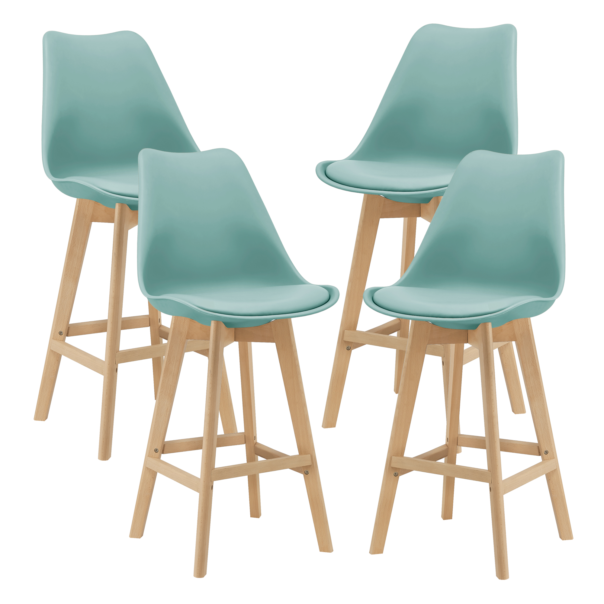 Juego de 4 taburetes de bar lublin 105 x 48 x 58 cm acolchado madera haya color verde menta [en.casa]®