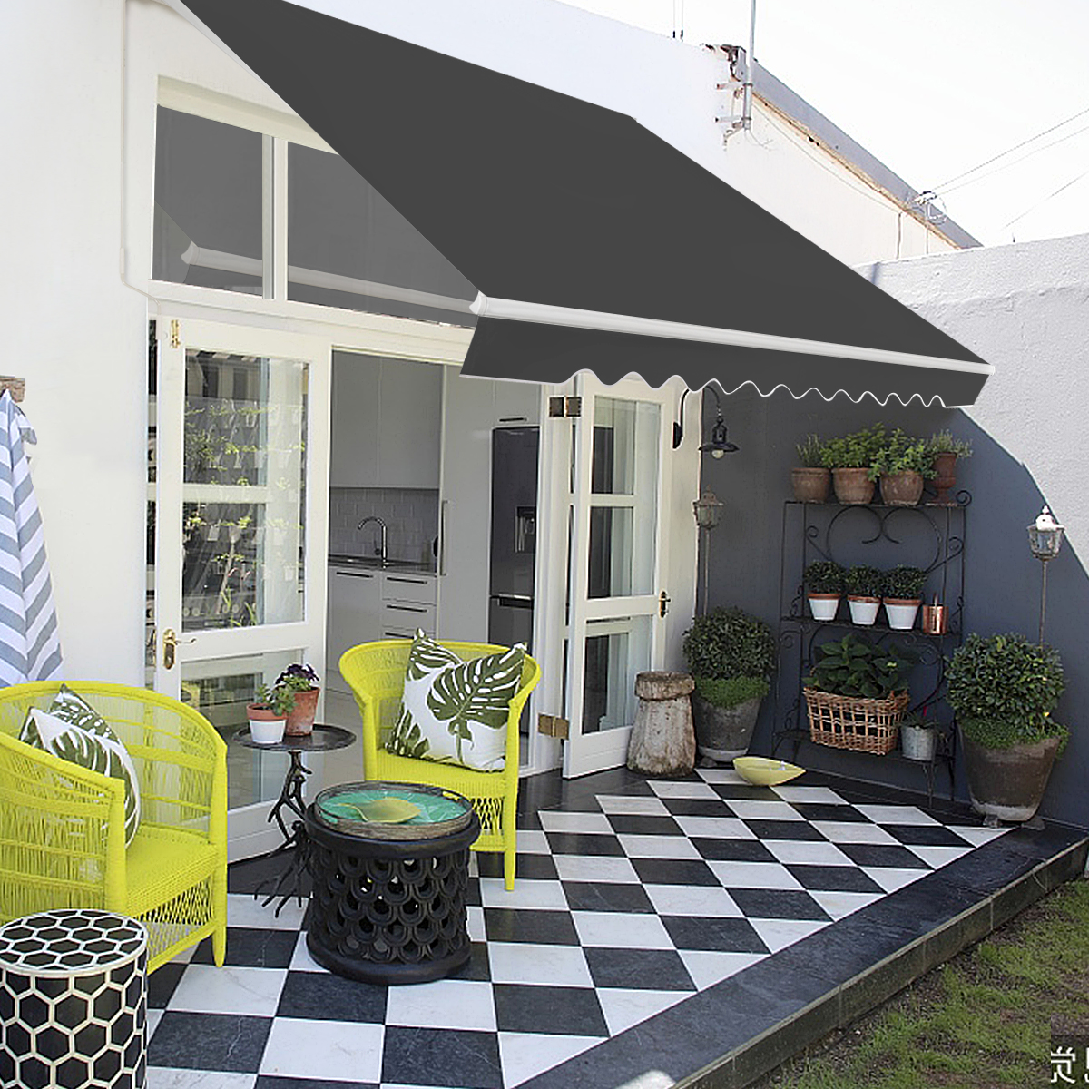 Store Banne de Balcon Rétractable avec Tissu Résistant aux UV et à l'eau, Cadre en Aluminium, Réglable 5-35°,3 x 2,5 m, Gris - 8