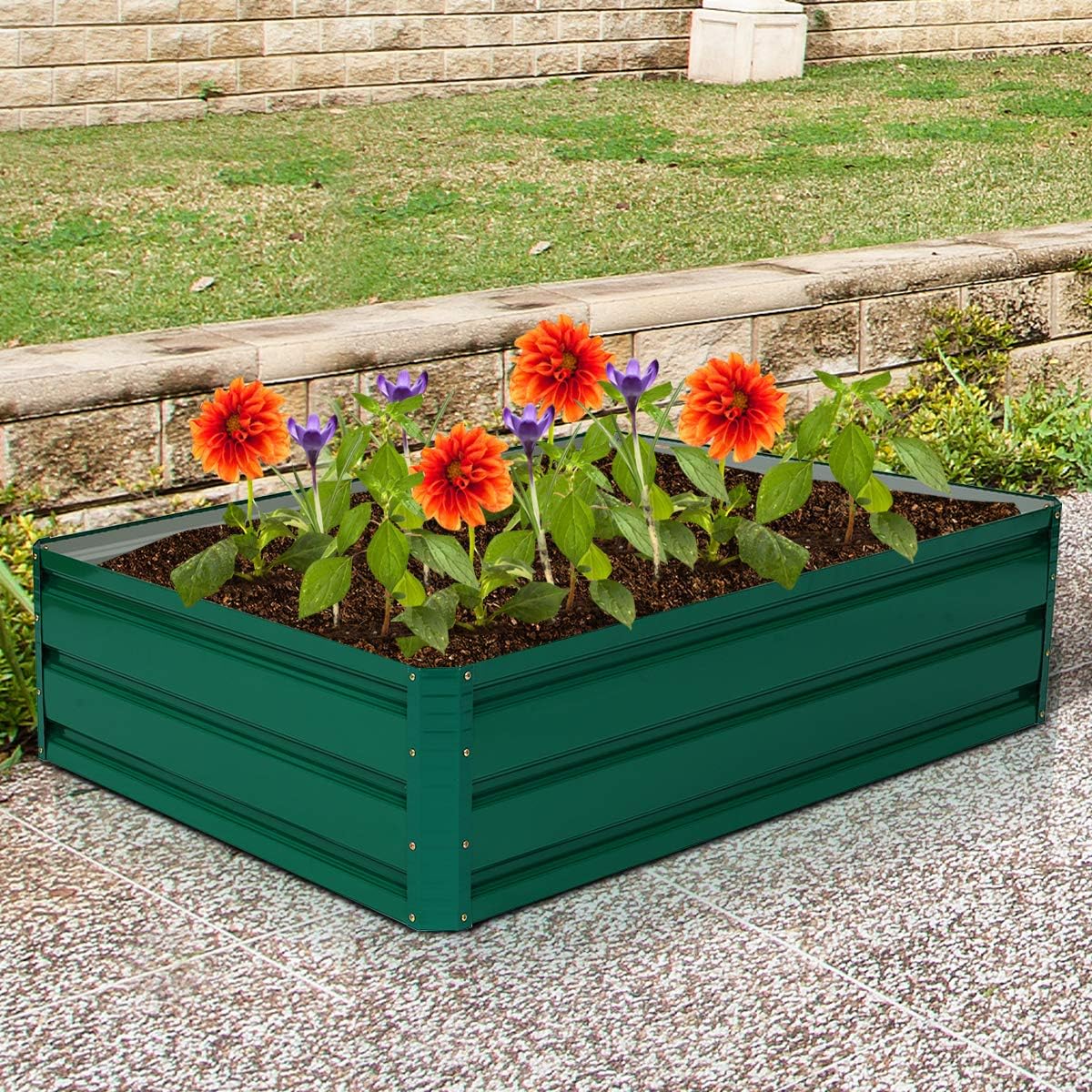 Carre Potager de Jardin 120 x 90 x 30 CM, Jardinieres Exterieur Métallique avec Fond Ouvert en Plein Air, Haut pour Légumes, Fleurs, Vert Foncé - 5