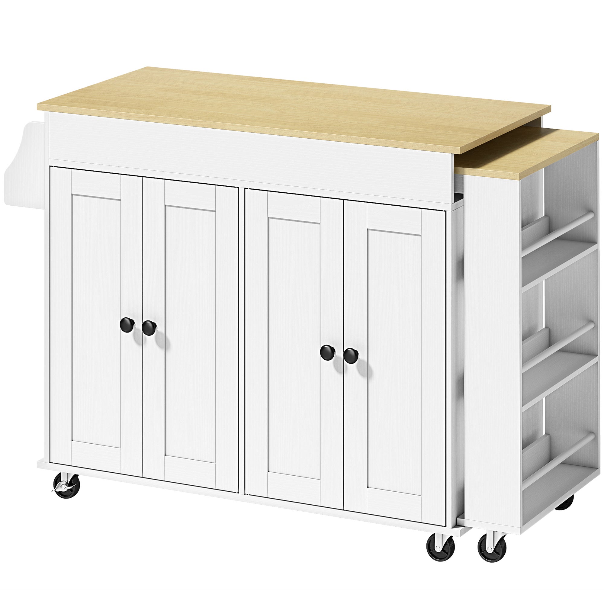 Isla de cocina homcom melamina de madera, mdf blanco 189.2x50x87.8 cm