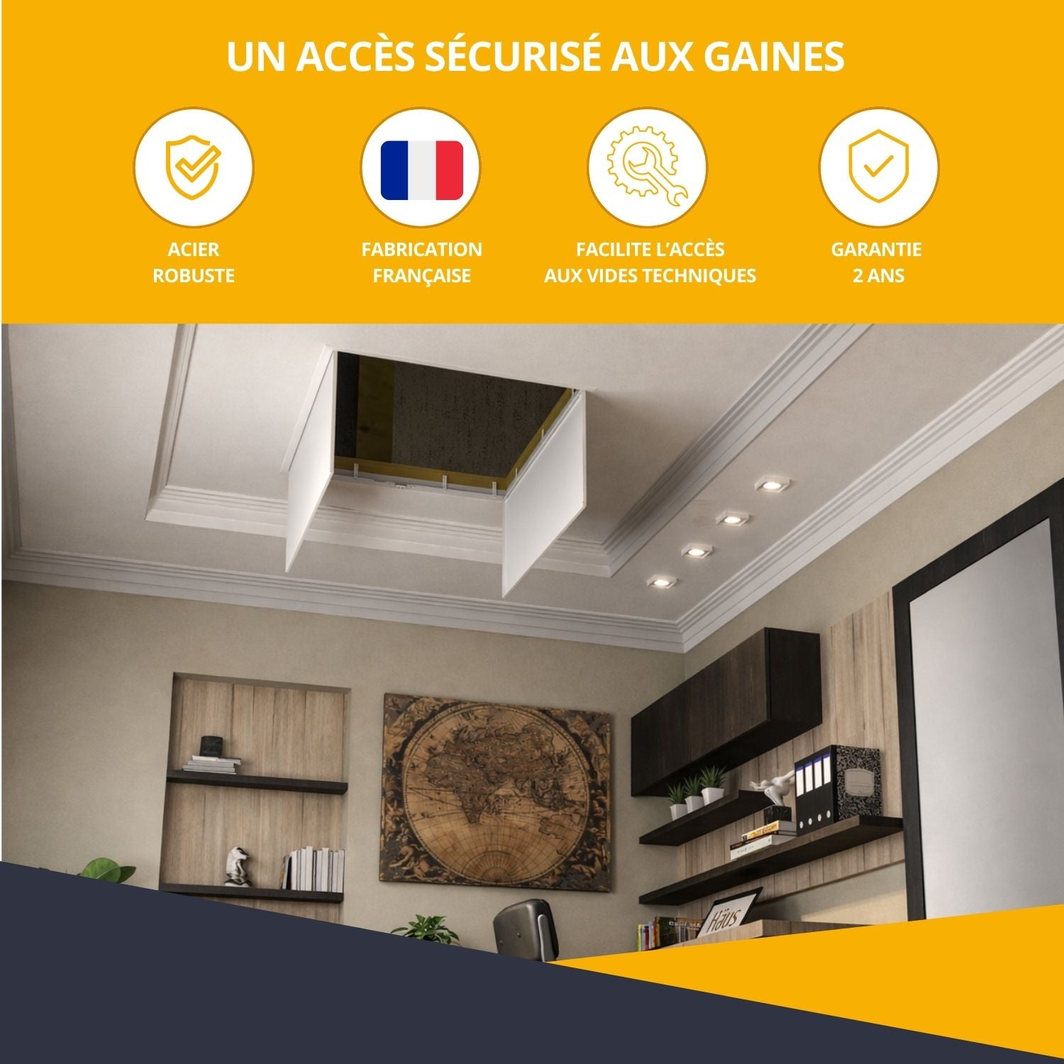 Trappes de visite grand format en acier blanc - Dimensions de passage : 1000 x 1000 mm - ATOLE - 7