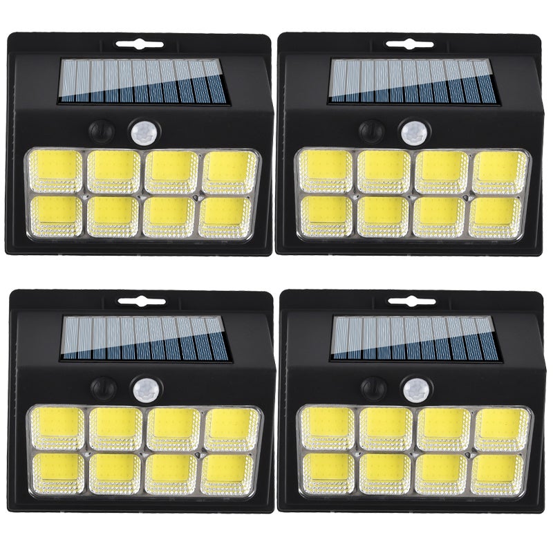 Zestaw 4 solarnych lamp zewnętrznych z czujnikiem ruchu, solarne ścienne lampy bezpieczeństwa z 3 trybami do ogrodu przy ogrodzeniu, 128 LED