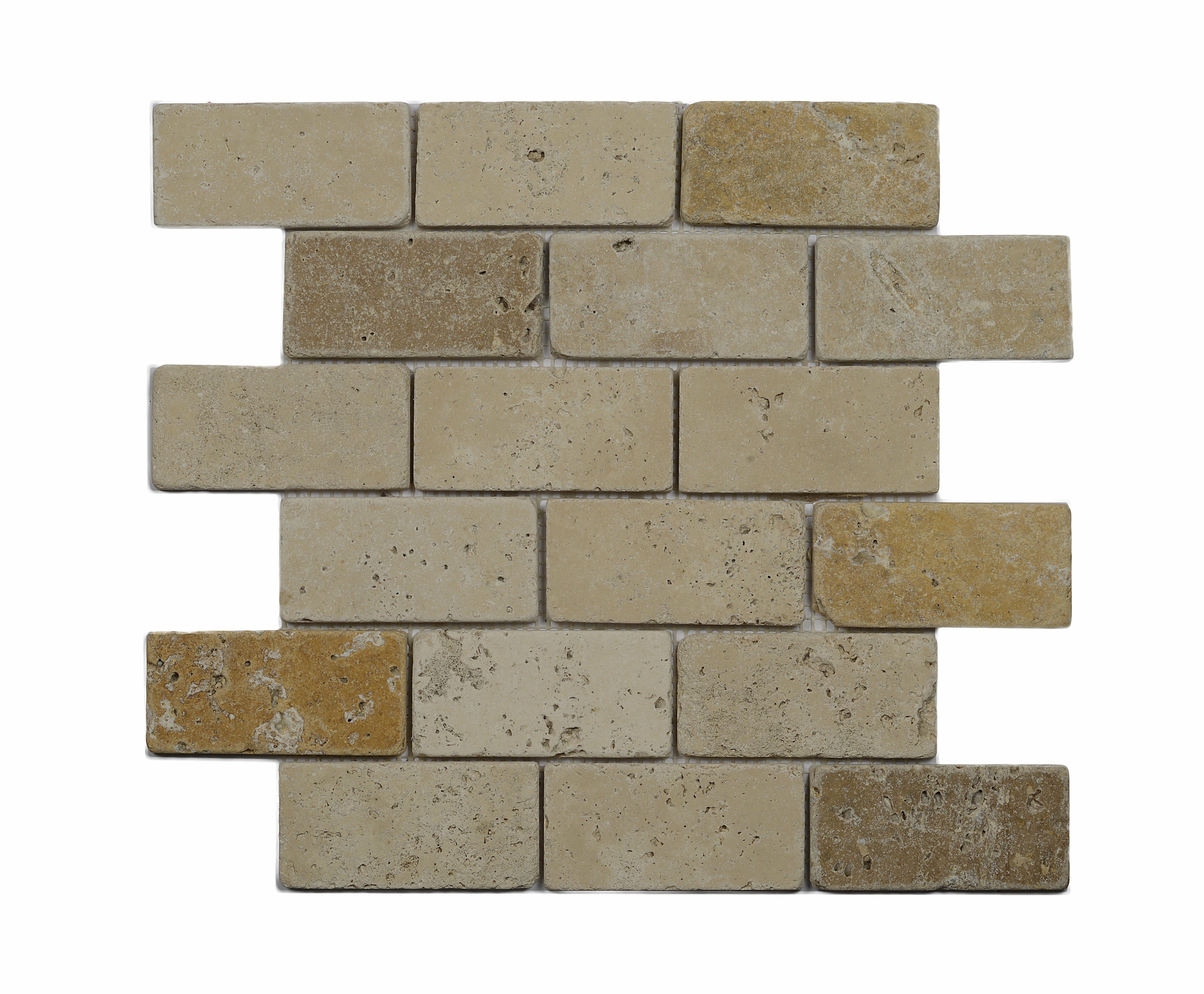 Mosaïque Travertin Premier choix - 3 Couleurs - Vieilli - 2,3x2,3x1cm - 4