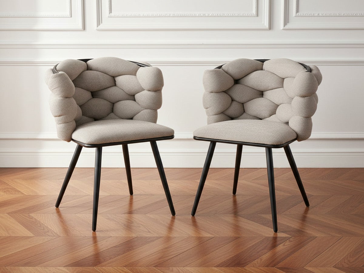 Lot de 2 chaises CHLOE tissu texturé et pieds métal noir BOBOCHIC Beige ...