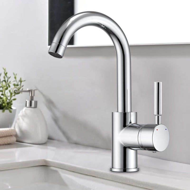 LOVHAUS Bateria Umywalkowa, Chromowana Bateria Łazienkowa, Bateria z Ciepłą i Zimną Wodą Obrotowa o 360° do Łazienki i Kuchni