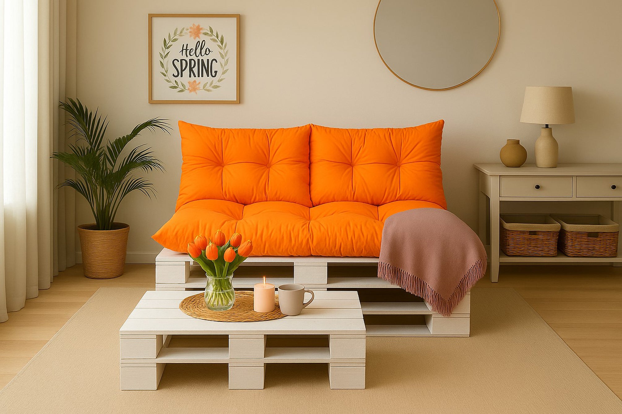 Set coussins pour palettes 120x50 avec dossier 120x40 orange – coussins extérieurs pour canapé palette, matelas de jardin épais - 4