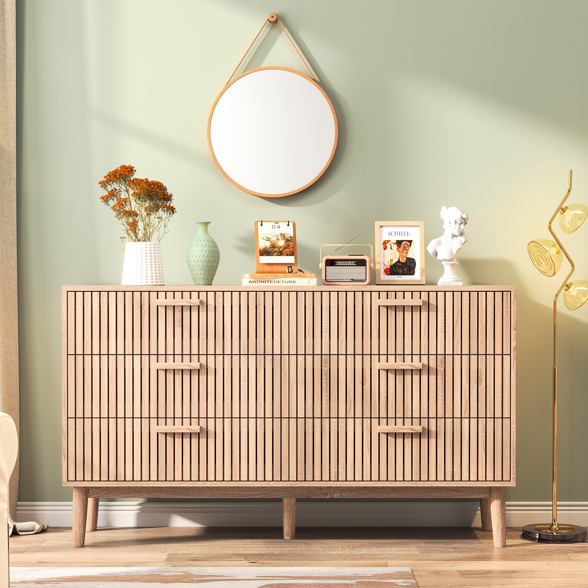 Cassettiera 6 cassetti 115 cm Colore legno naturale, 100 x 34 x 73 cm - 2