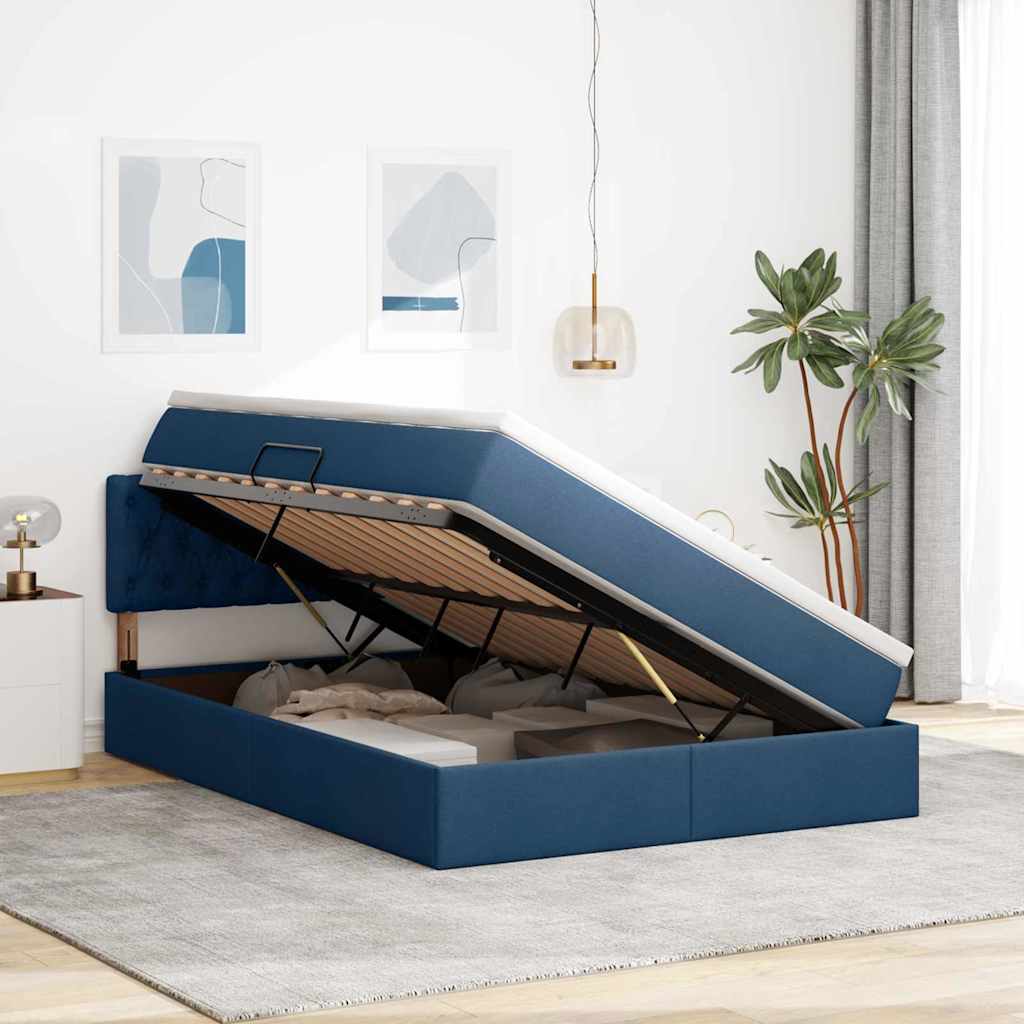 Lit avec rangement et matelas bleu 140 x 200 cm velours - 4