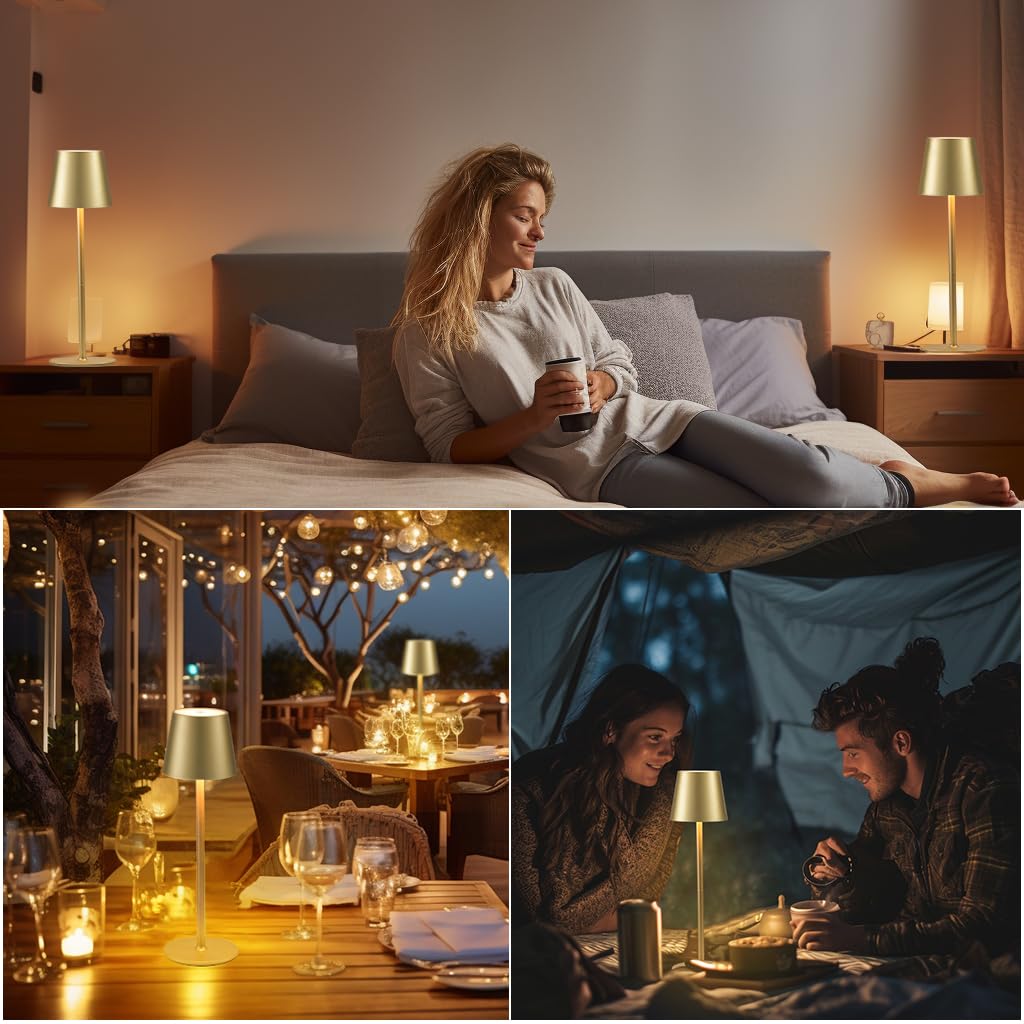 Lampes de table sans fil, lampe de bureau LED rechargeable, lampe tactile sans fil avec gradation continue 3 températures de couleur - 8