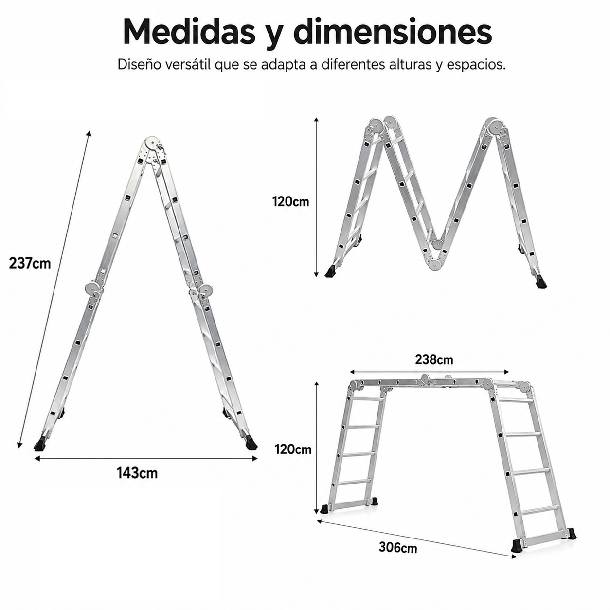 Échelle articulée pliable multifonction 4x3 en aluminium 3,5 m - 5