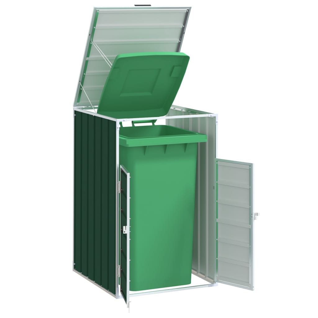Rangement à Roulettes Pour Poubelles Pour Bac Unique Vert Acier