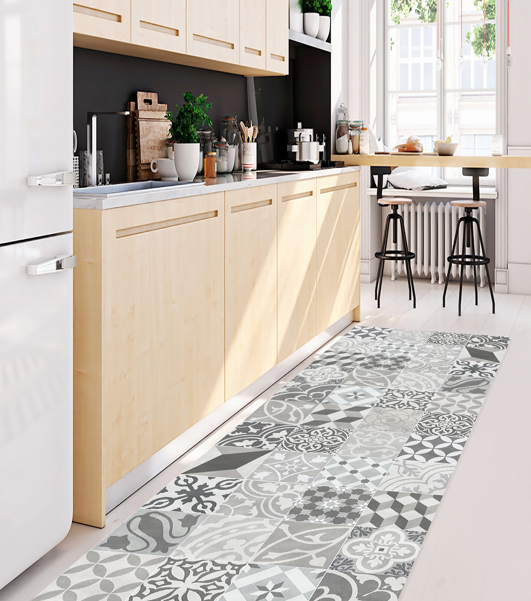 Alfombra de vinilo trujillo 3 66x180 cm - pvc antideslizante, vinilica para cocina o salón, lavable, estilo hidraúlico