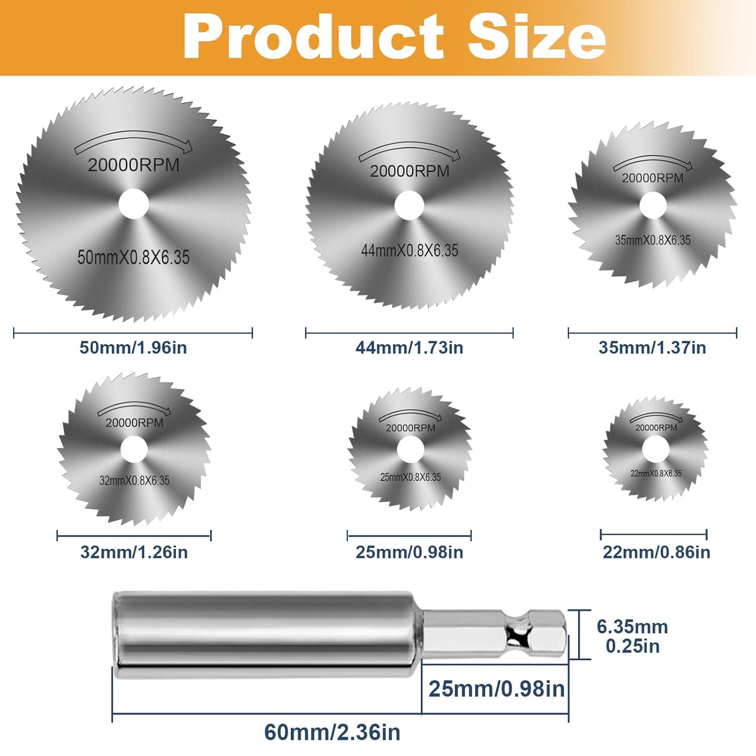 7 Pièces Disques de Coupe pour Perceuse, HSS Lames de Perceuse à Disque avec (60mm) tige Hexagonale 1/4