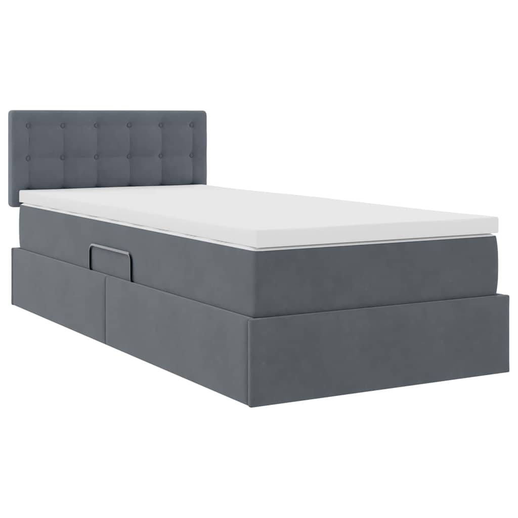 Lit avec rangement en velours gris foncé, pour la chambre, 90 × 190 cm - 5