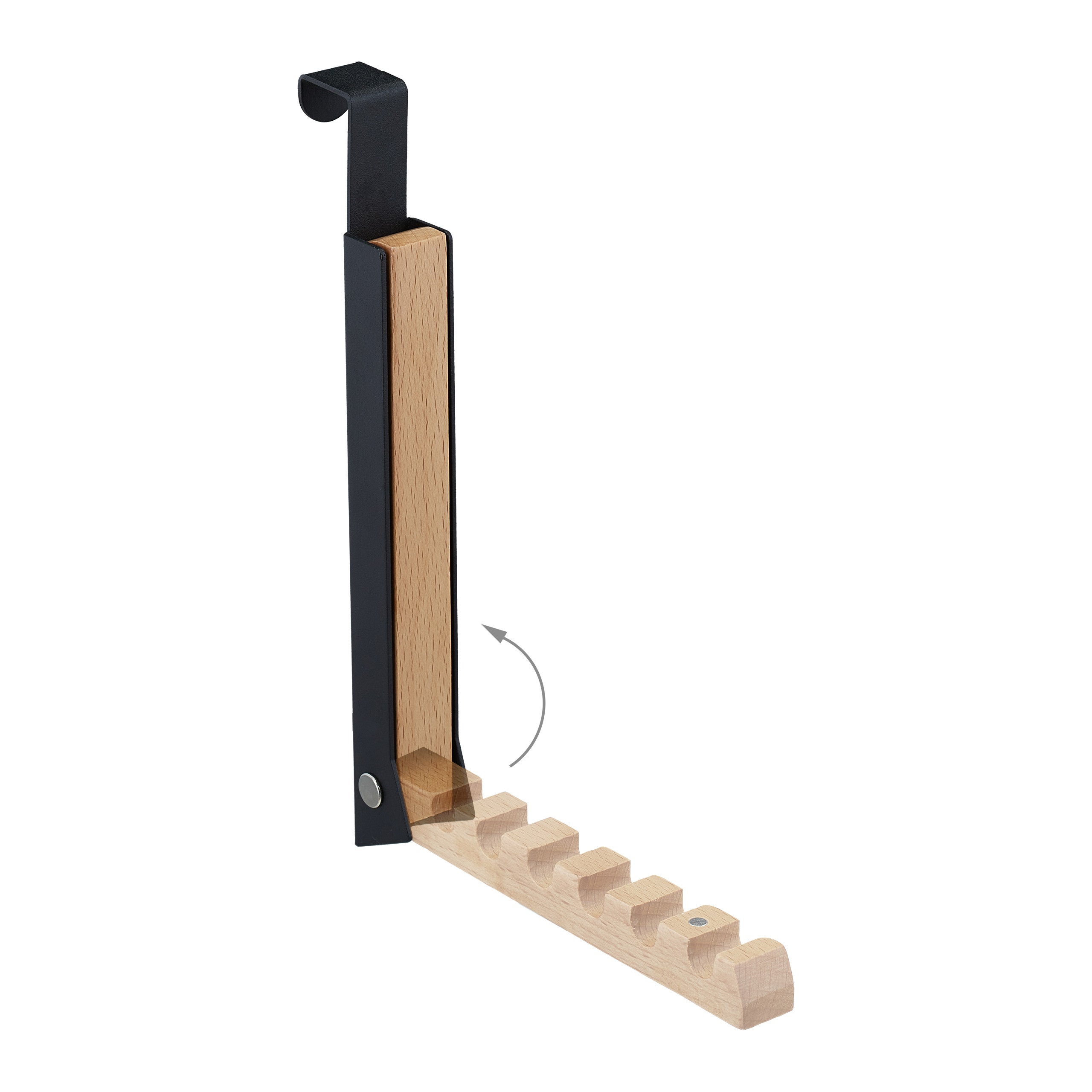 Appendiabiti da Porta Pieghevole, 6 Ganci, da Appendere, per Porte Spesse 2 cm, in Metallo e Legno, Nero, Relaxdays - 6