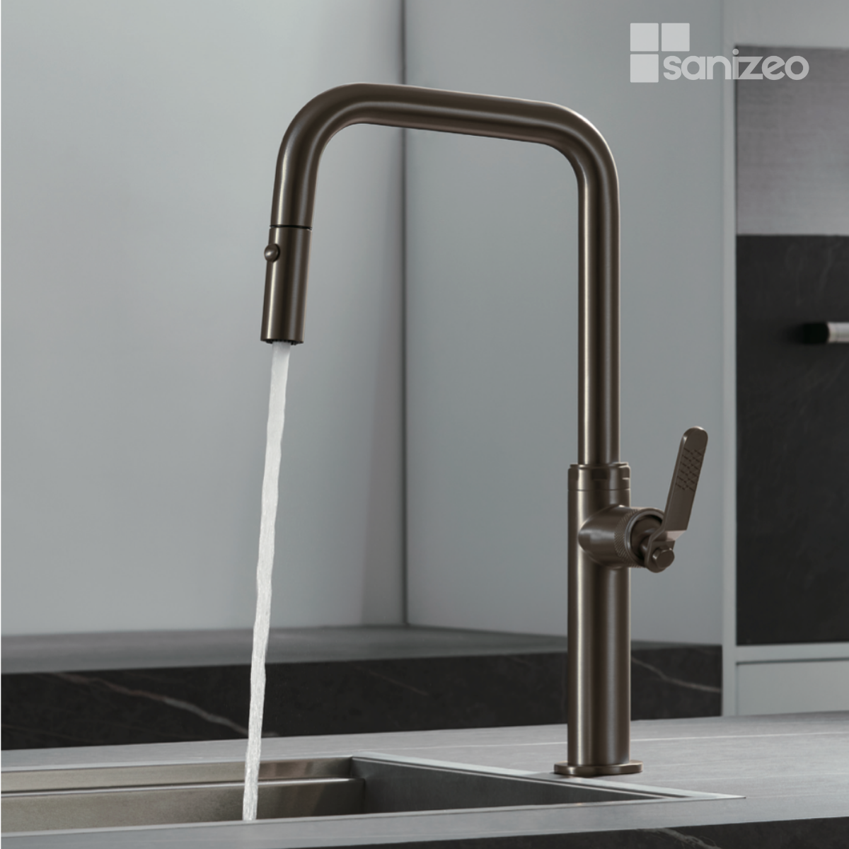 Robinet Mitigeur Évier Cuisine Avec Douchette Extractible Noir Métal