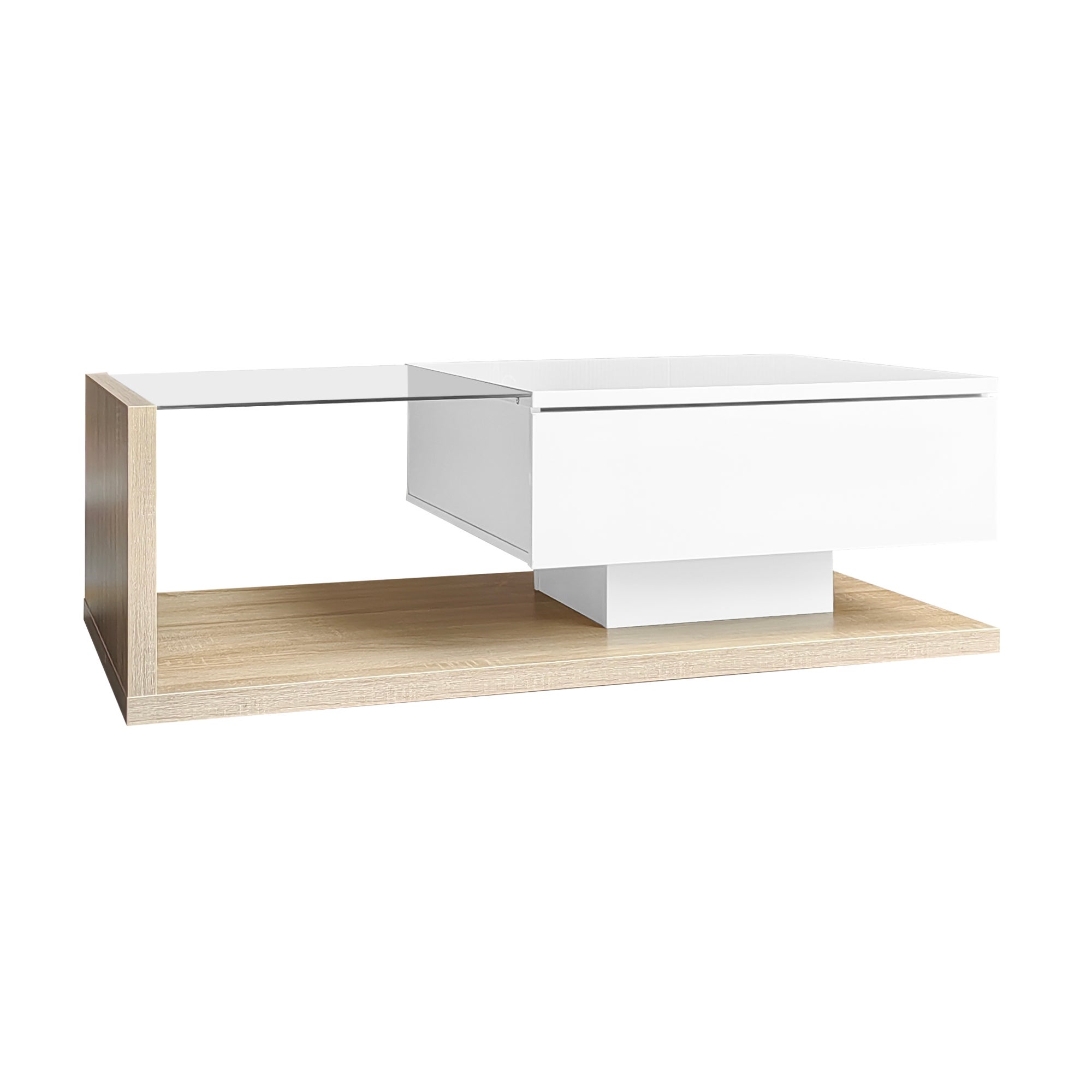 Table basse avec LED - en verre et panneaux de particules - Naturel - 8