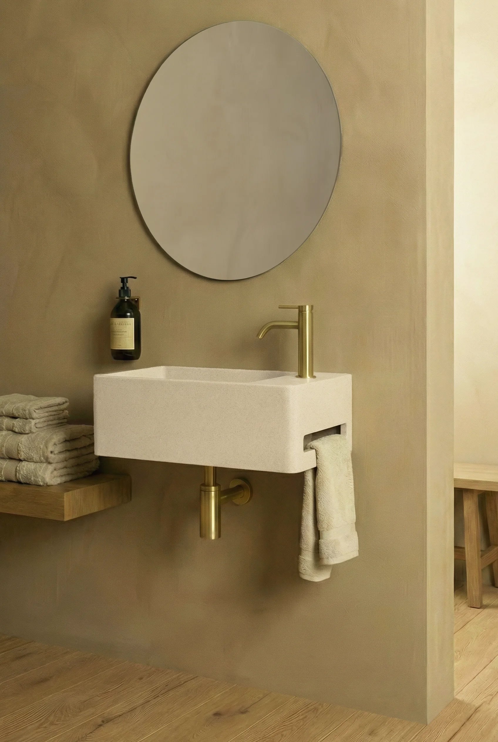 Vasque suspendue 55x23x20 KATE en béton minéral écru chiné BASS - 3