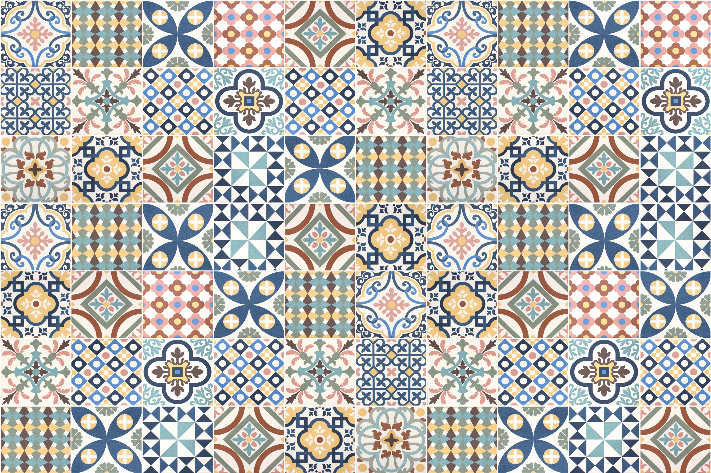 Dywan winylowy puig i Cadafalch 133x200 cm - PVC antypoślizgowa, winylowa do kuchni lub salonu, zmywalna, styl hydrauliczny, wielokolorowa