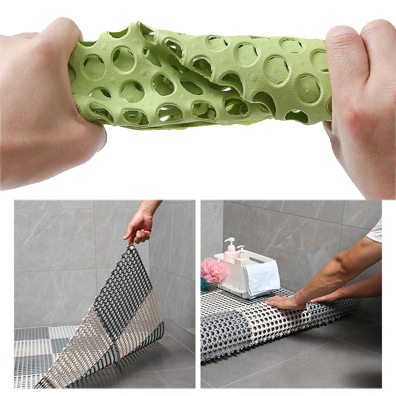 Tapis antidérapants de Massage d'épissure de salle de bains de 4 pièces, tapis de verrouillage de Drainage, carreaux de tapis de douche en PVC - 7