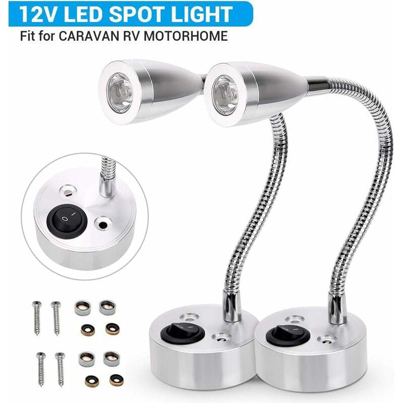 Kinkiet LED 12V Spot LED Lampka do czytania Włącznik Camper Caravan RV Ciepłe światła (2 sztuki)