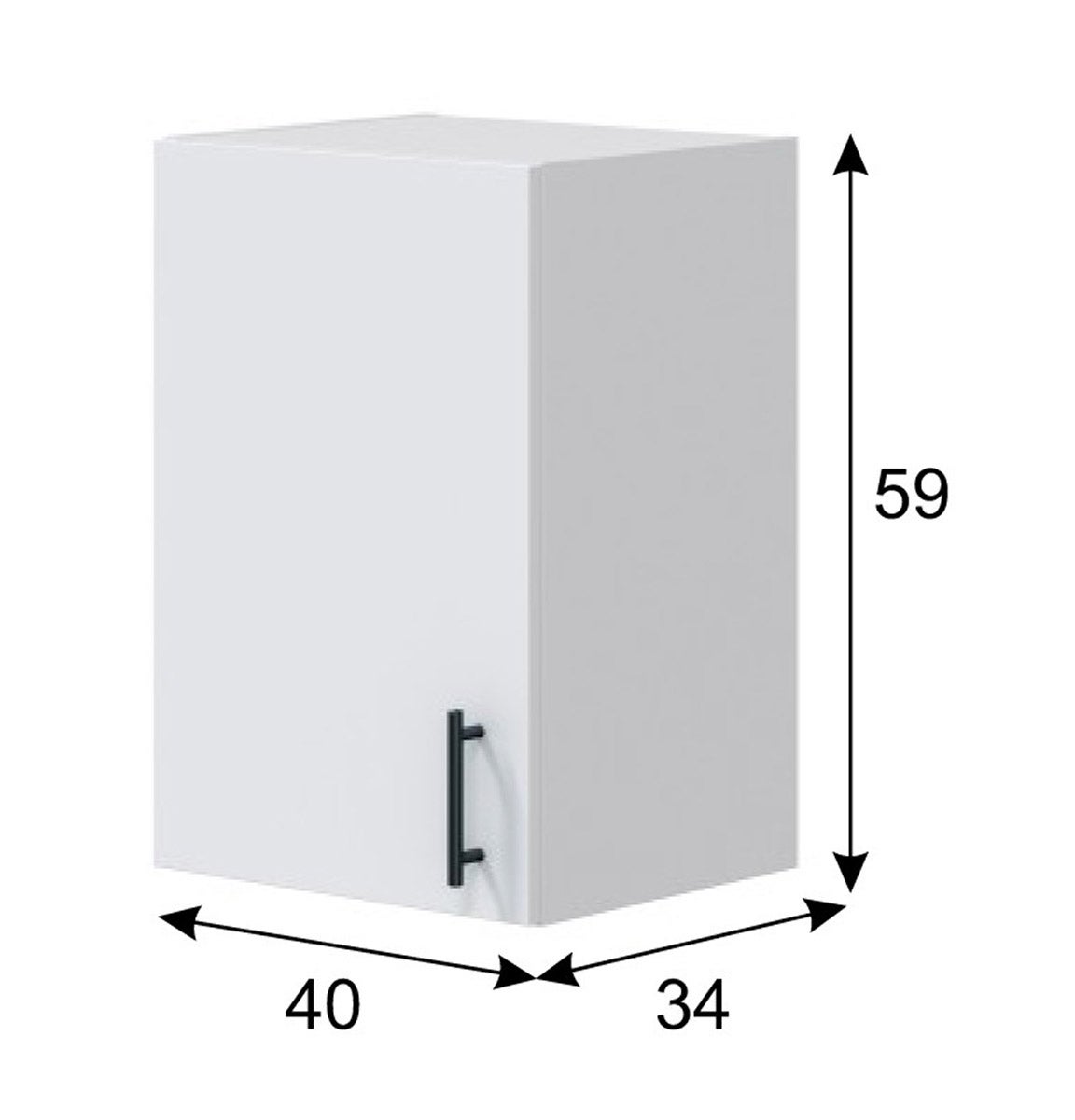 Meuble à suspendre, meuble haut de cuisine mural avec 1 porte coloris blanc brillant - hauteur 59 x longueur 40 x profondeur 34 cm - 2
