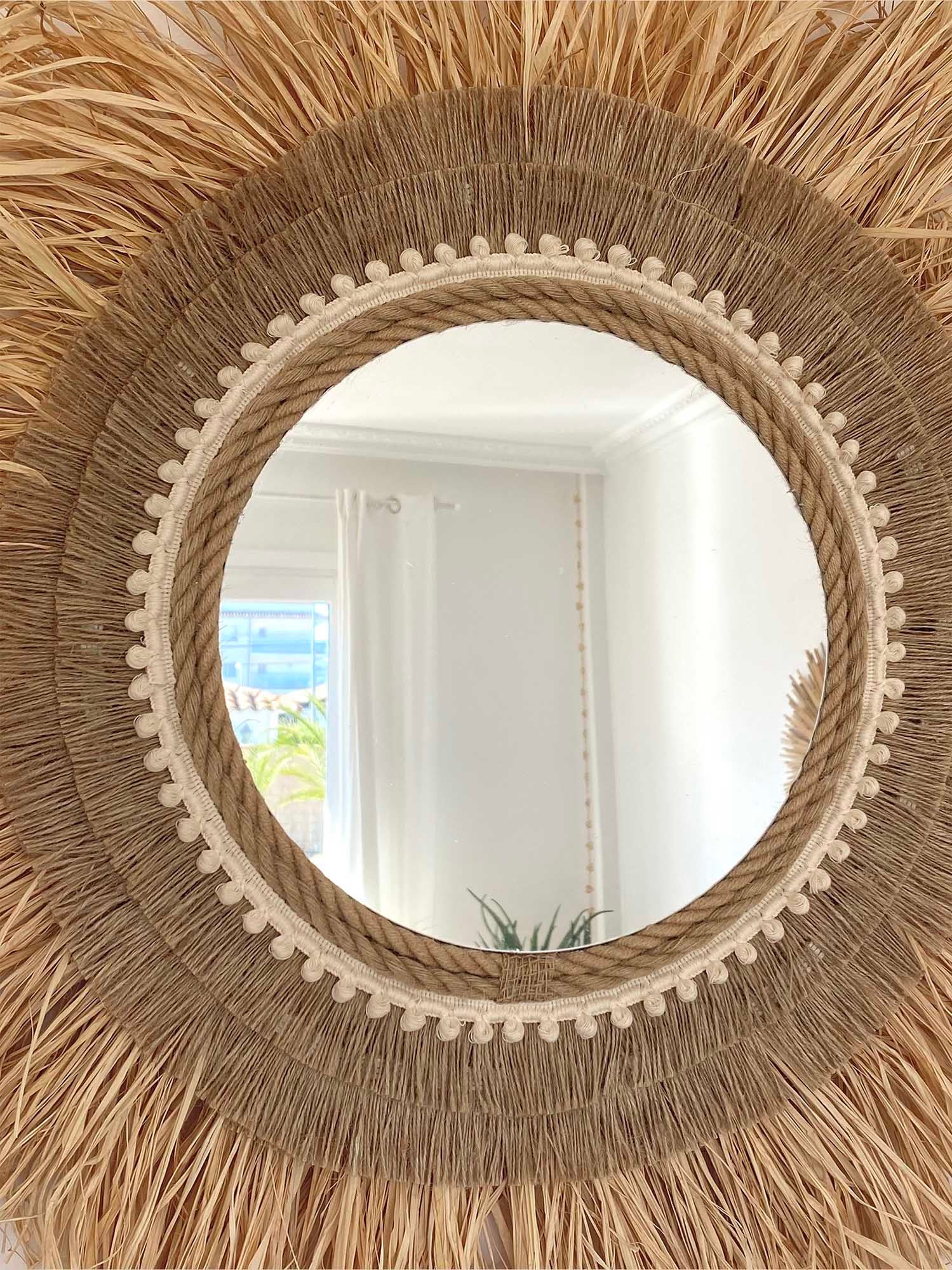 Ręcznie wykonane lustro z rafii i frędzli jutowych – RAFFIA JUTE całkowity Ø100 cm - 5