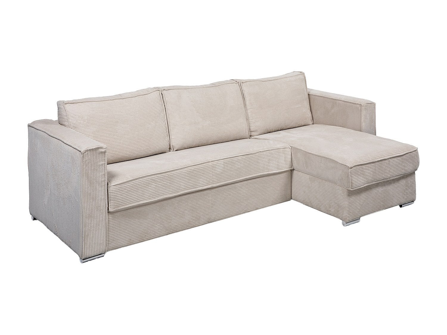 Kanapa narożna dwustronna rozkładana typu express z beżowego sztruksu - Miejsce do spania z szerokimi listewkami 140 cm - Materac 14 cm - LORETO
