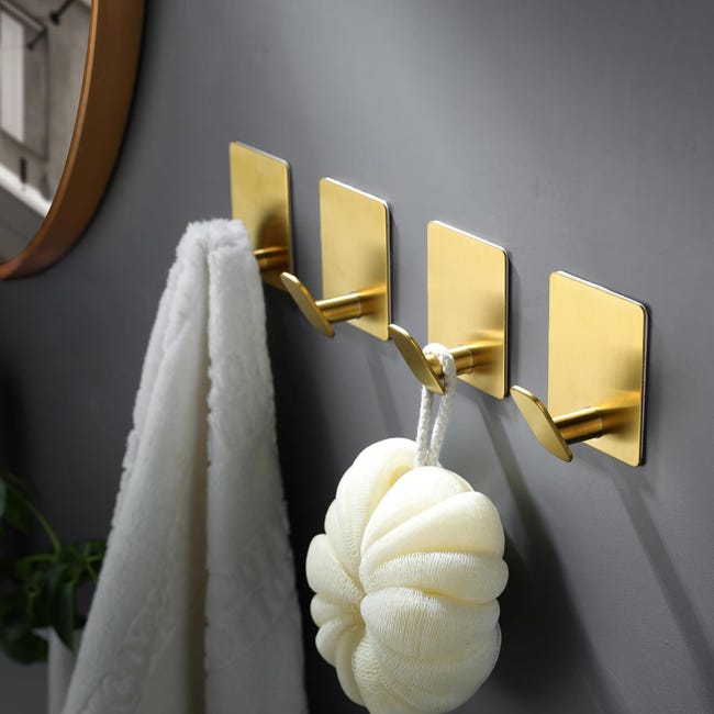 Generico Set di 4 Ganci Adesivi in Acciaio Inossidabile Dorato,Ganci appendiabiti e portasciugamani,Adesivi per Appendere Oggetti per Cucina e Bagno Senza Forare Generico Set di 4 Ganci Adesivi in Acciaio Inossidabile Dorato,Ganci appendiabiti e portasciugamani,Adesivi per Appendere Oggetti per Cucina e Bagno Senza Forare