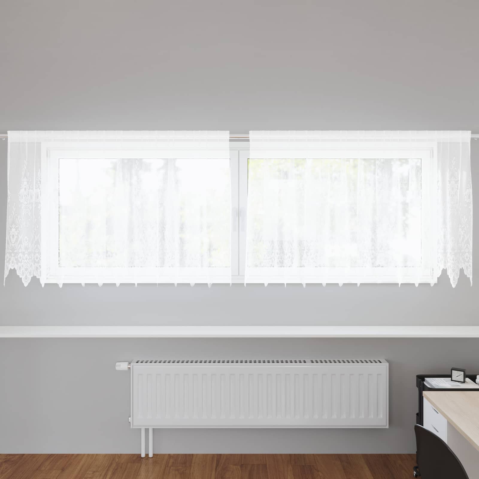 Firanka Koronkowa z zasłonami Biały 80 x 300 cm Poliester vidaXL