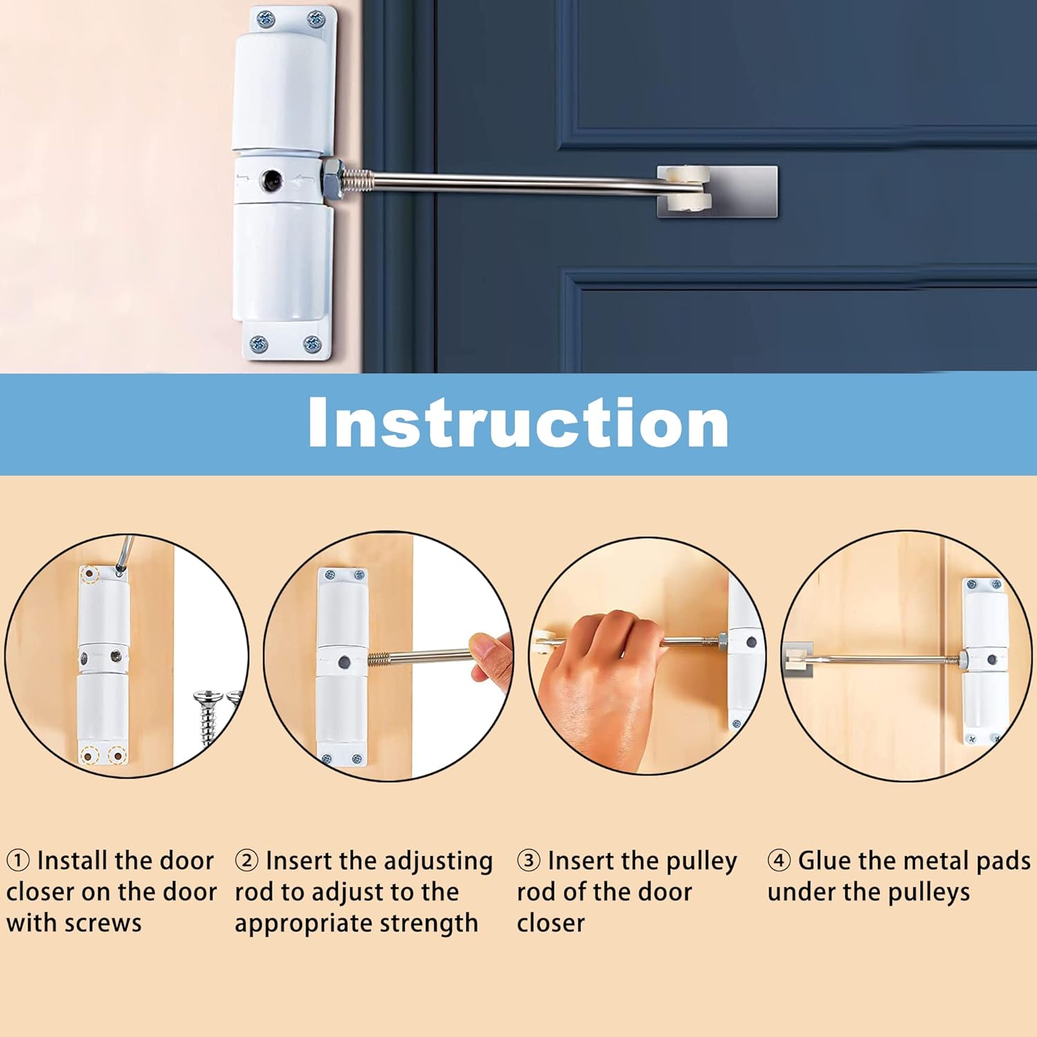 2 Pièces Ferme Porte Automatique, Réglable Ferme Porte à Ressort pour Portes Jusqu'à 40 kg, Groom Fermeture Porte avec Tige de Réglage - 3