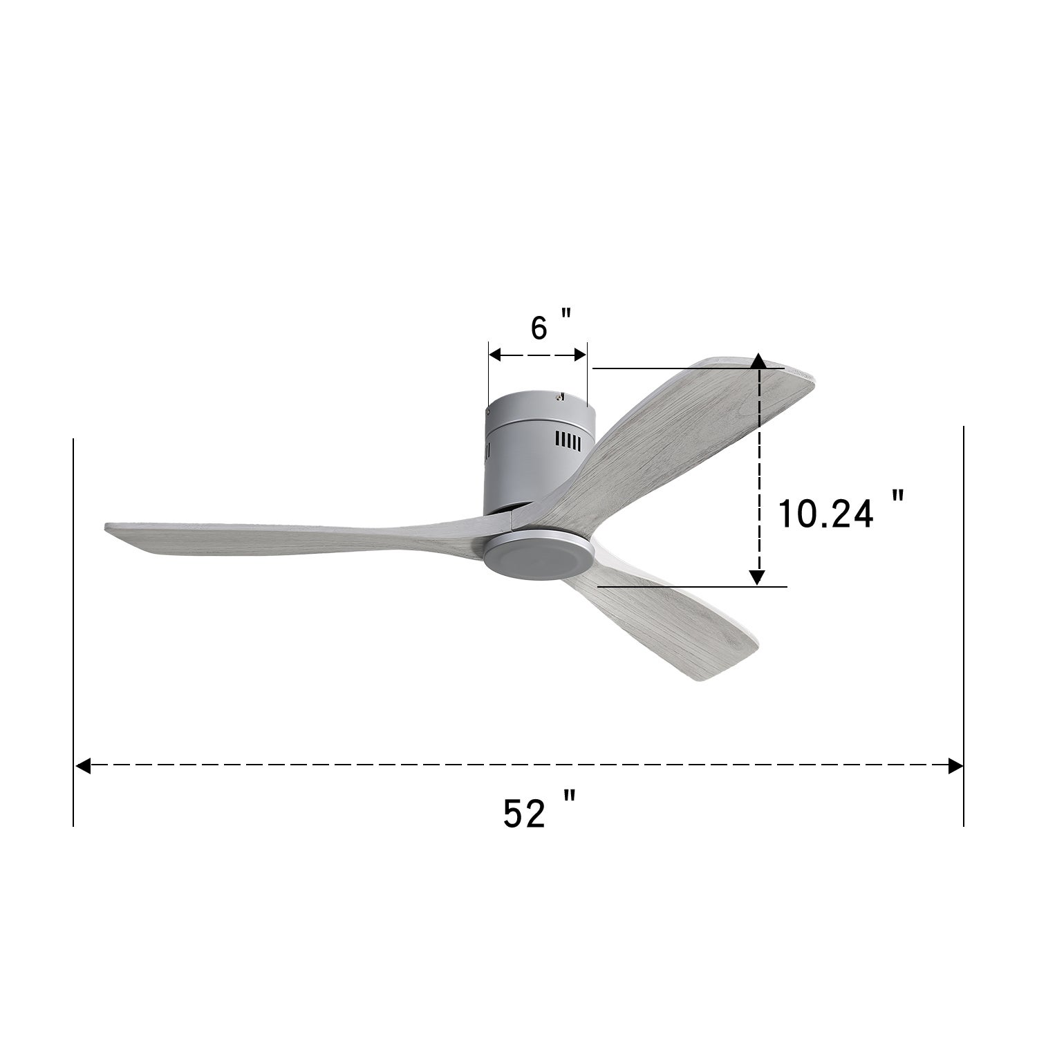 Ventilateur de Plafond 52 Pouces sans Lumière, Moteur DC Réversible à 6 Vitesses, 3 Pales en Bois Massif, Télécommande - Gris - 3