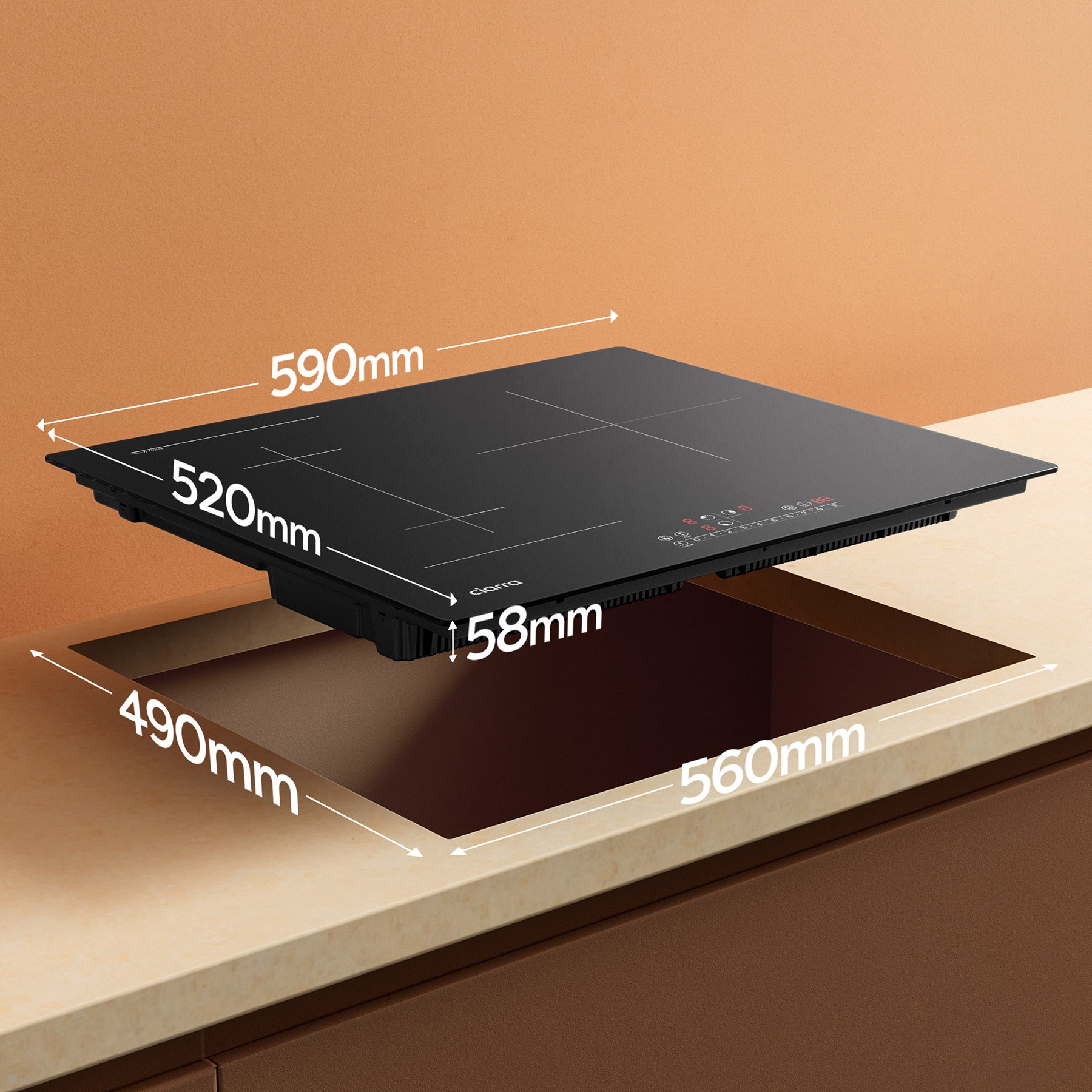 CIARRA 6500W Placa de inducción 3 fuegos Función Boost y Zona Flex 59cm CD3BFBIH - 9