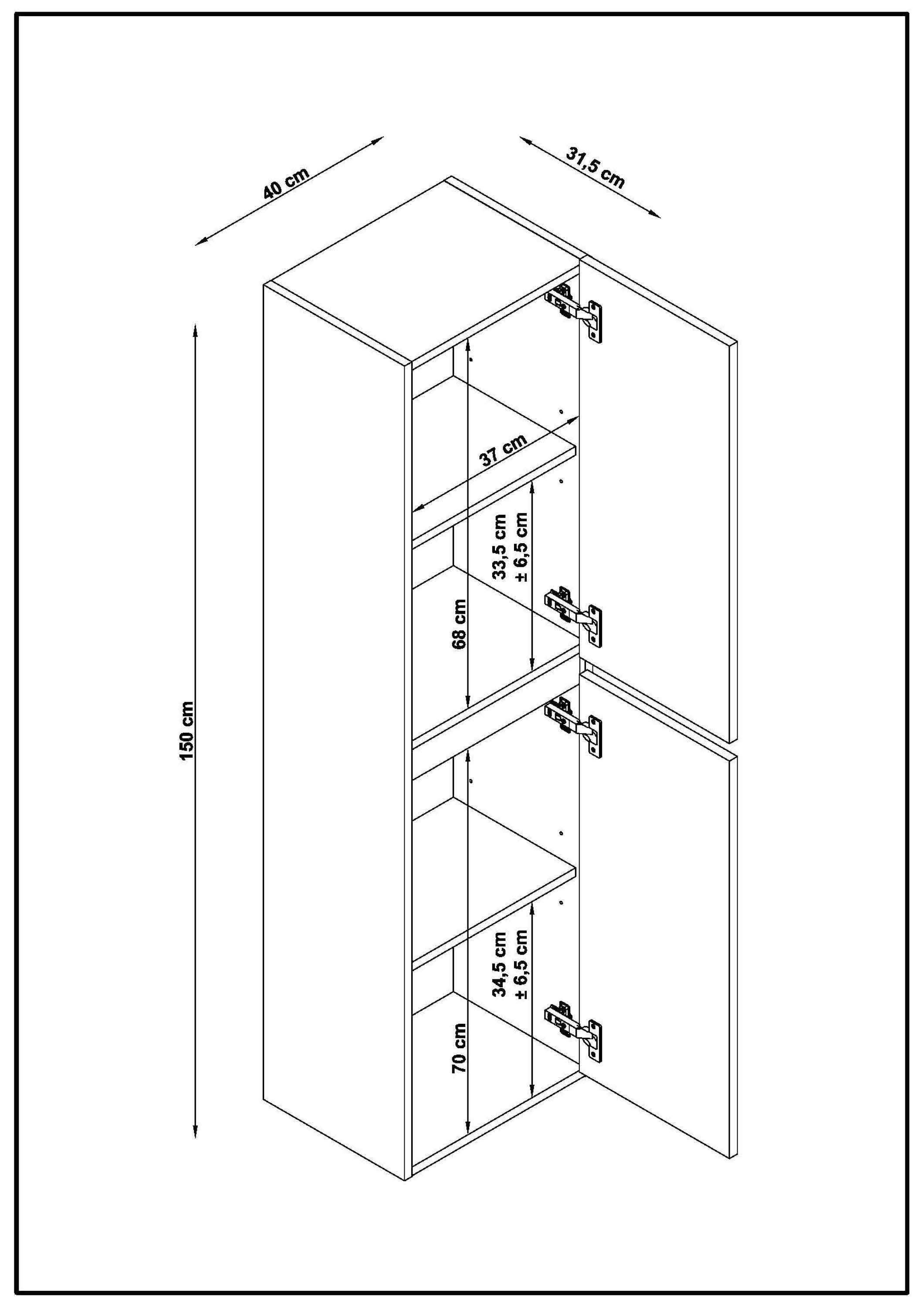 Colonne de salle de bain KIVE 2 portes 150x40x31,6 cm chêne T-BATH - 3