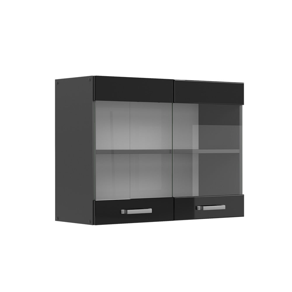 Vicco Szklana szafka kuchenna R-Line, Czarny wysoki połysk, 80 cm
