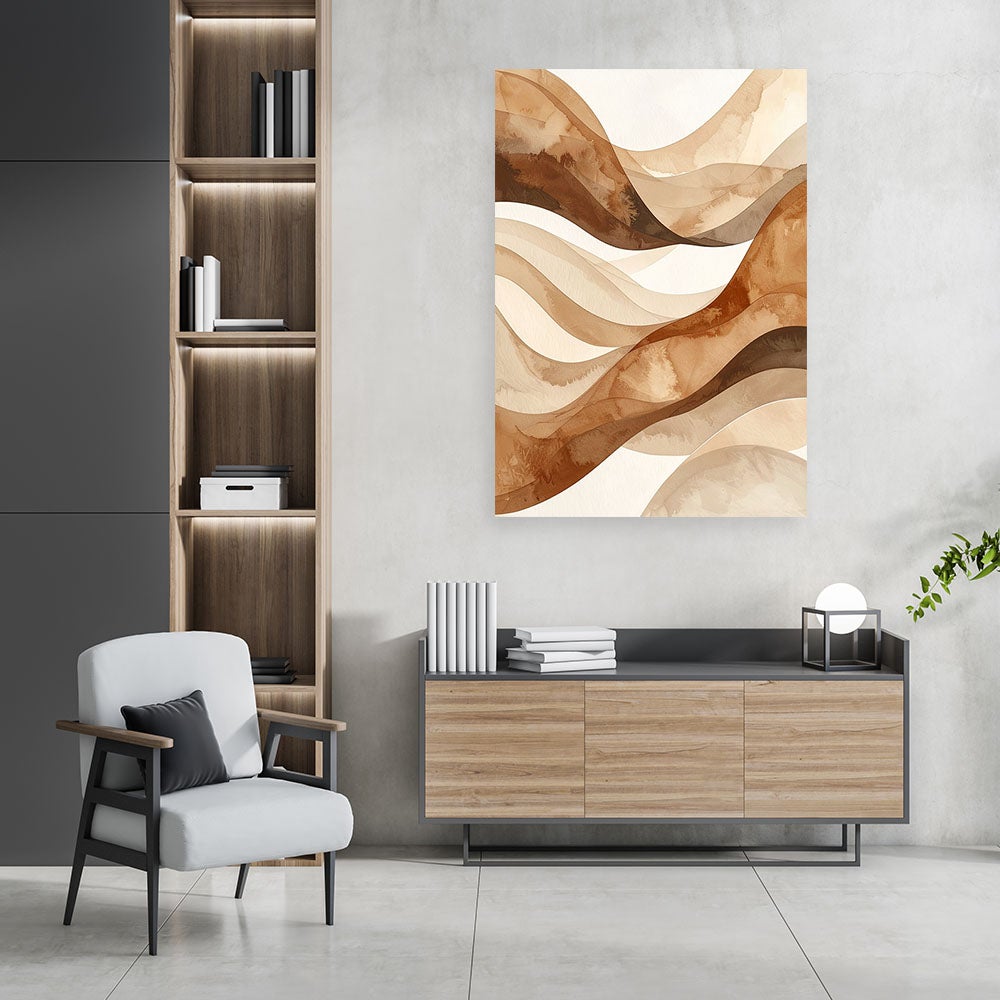 Obraz do salonu sypialni biura loftu, Abstrakcja fale linie beżowy 40x60 - 2