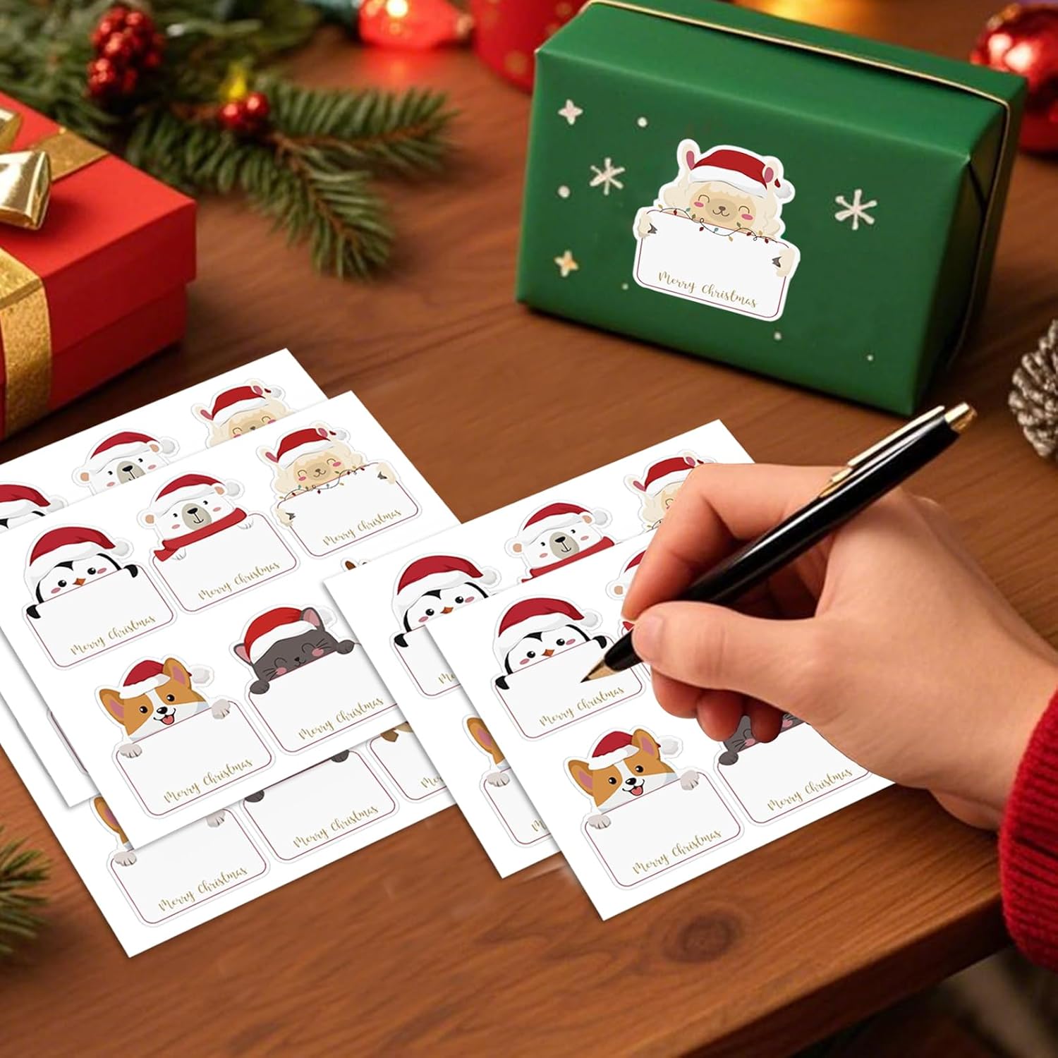 120 Pièces Etiquette Cadeau Noel, Autocollant Noel Étiquettes Cadeaux pour Étiquetage, Autocollantes Nominatifs Motif Animaux - 4