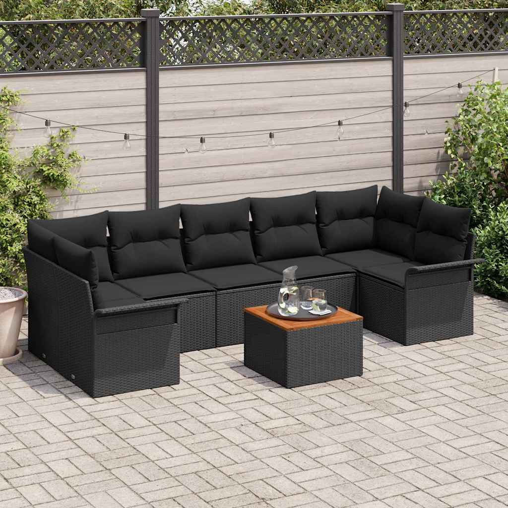 Zestaw Sof na Ogród z poduszką 8 pcs Czarny polirattan vidaXL