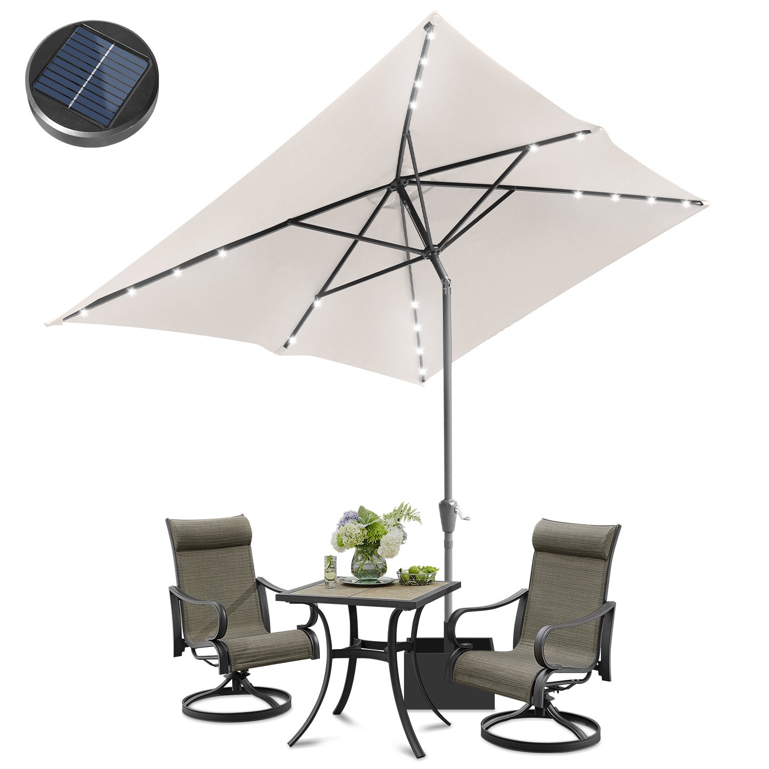 Parasol ogrodowy LED solarny z ochroną UV i funkcją pochylania Ø300x200cm beżowy
