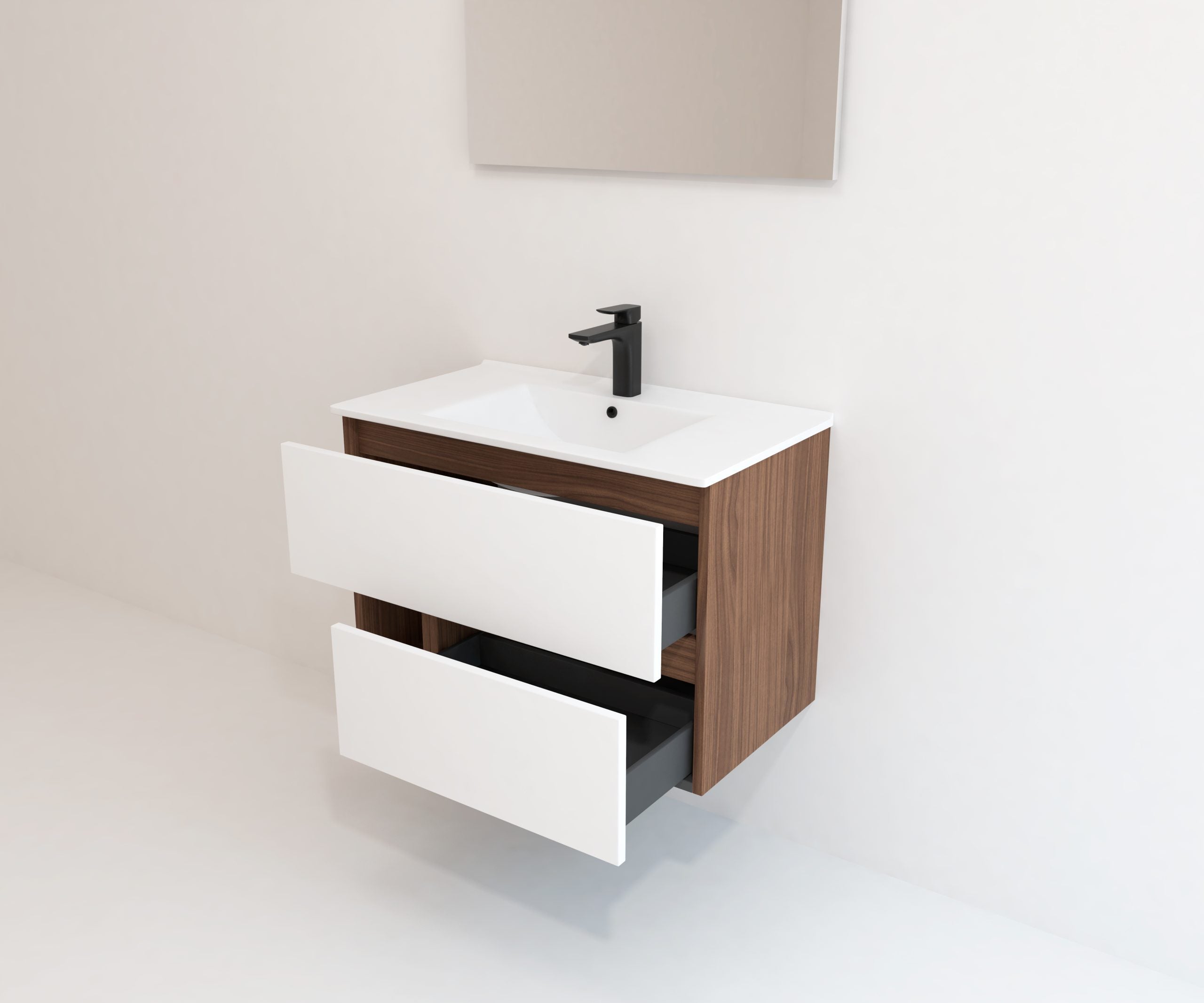 Ensemble de meubles de salle de bain Avantarea LAVARDENS, finition noyer, 80 cm + vasque + miroir LED - 5