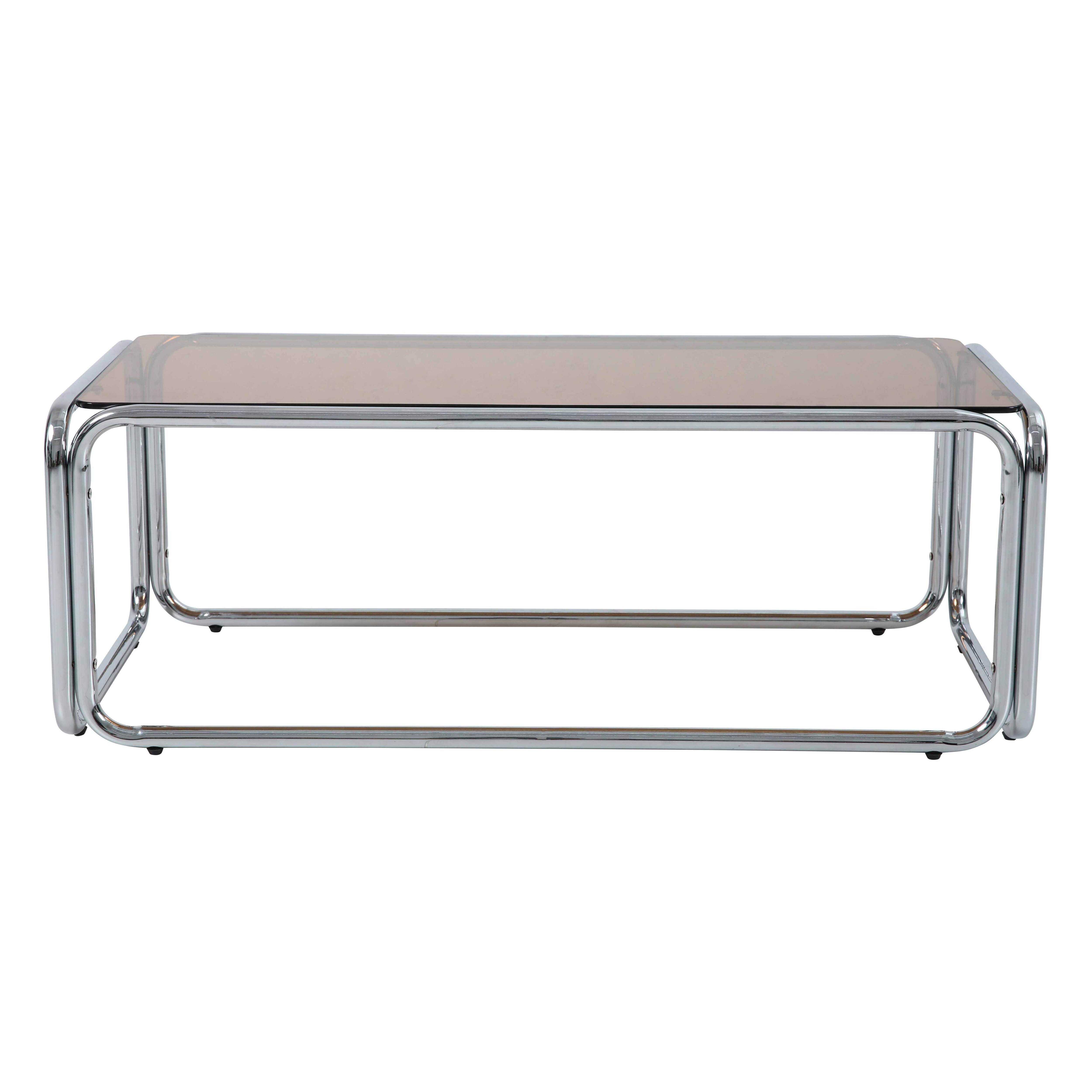 Table basse rectangulaire L110 cm en métal et en verre trempé marron - 4