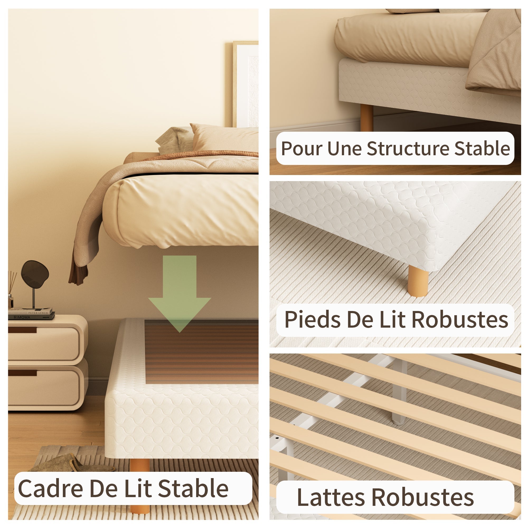 DEWINNER Sommier à lattes 140 x 190 cm, 9 pieds, 2 x 14 lattes, Blanc - 5