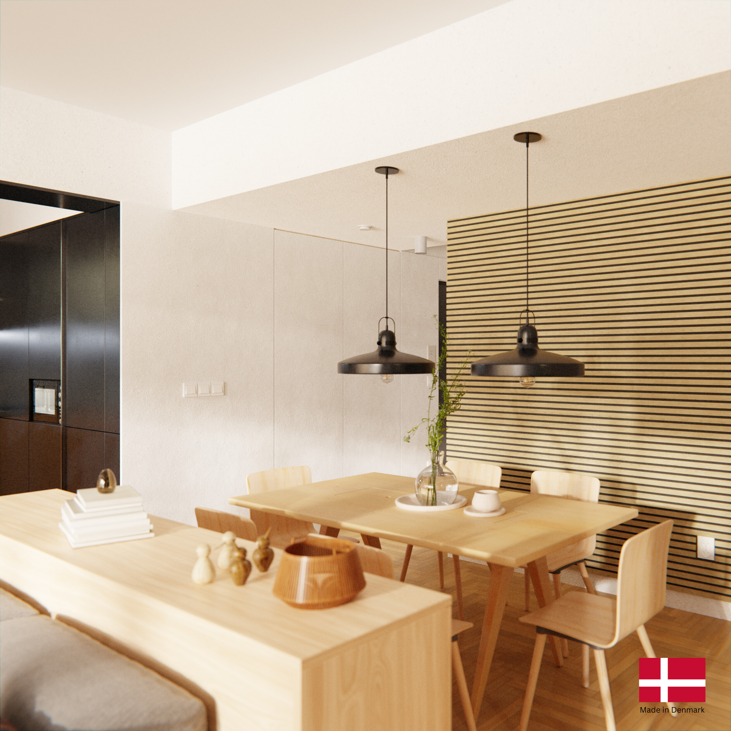 Lot de 2 panneaux tasseaux acoustiques MDF décor chêne naturel, feutrine noire, 240x32 cm Nordic Acoustics - 5