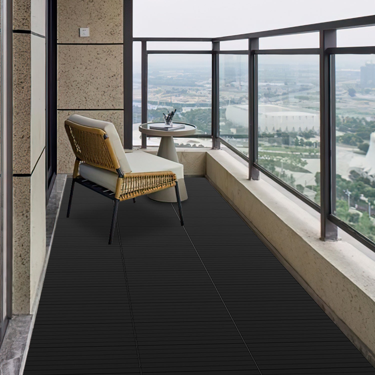 12 pièces WPC Dalles de terrasse 4 lattes 2 m², 30 x 60 cm, Dalles clipsables Composite bois Anthracite - 8