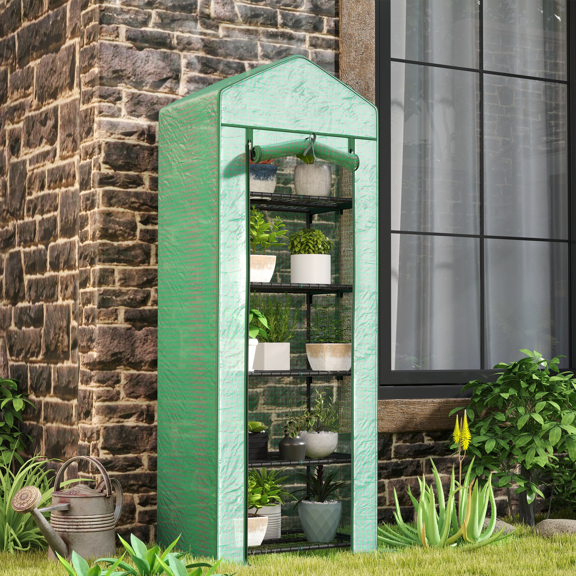 Mini serre pour fleurs ou légumes, acier, plastique, 69 cm (L) x 49 cm (l) x 193 cm (H), verte - 3