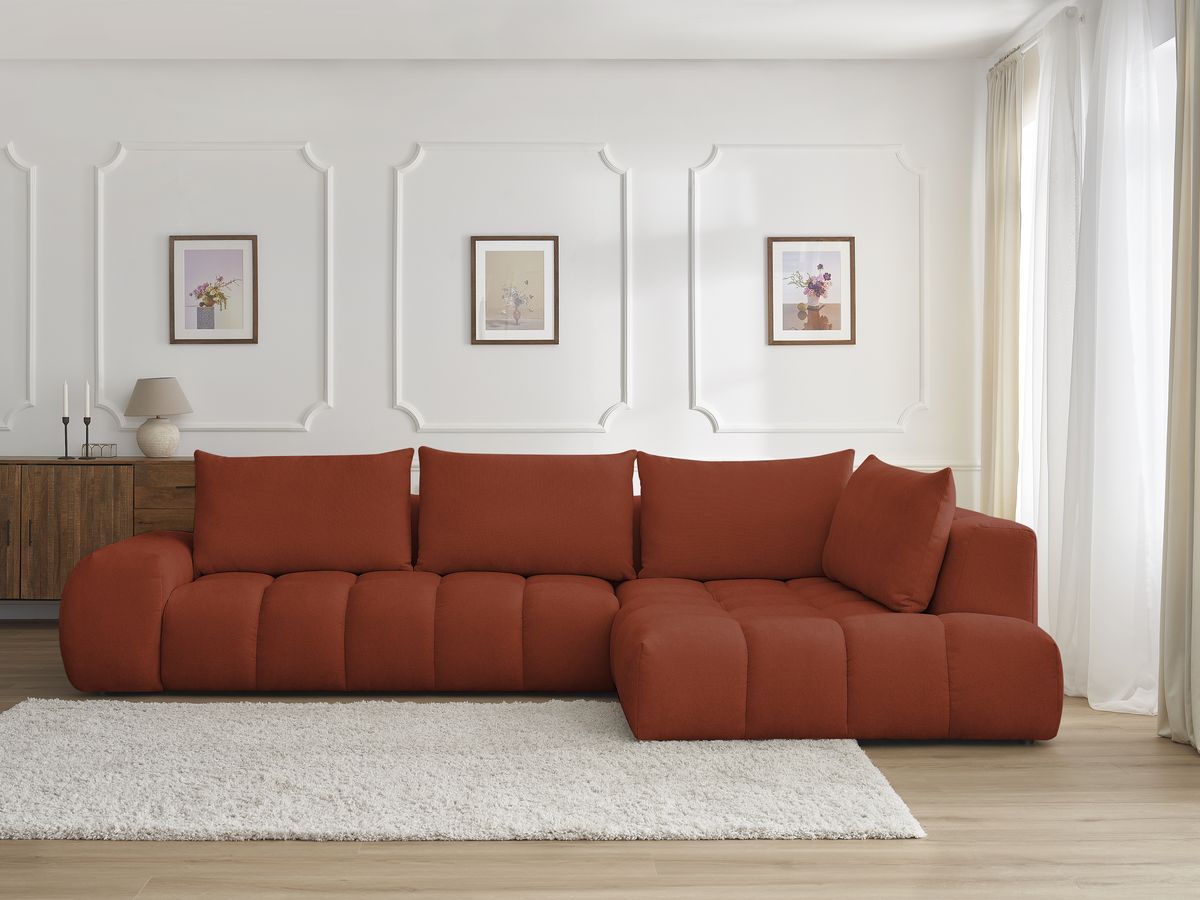 Canapé d'angle fixe EVEREST tissu texturé BOBOCHIC 4 places Orange ...